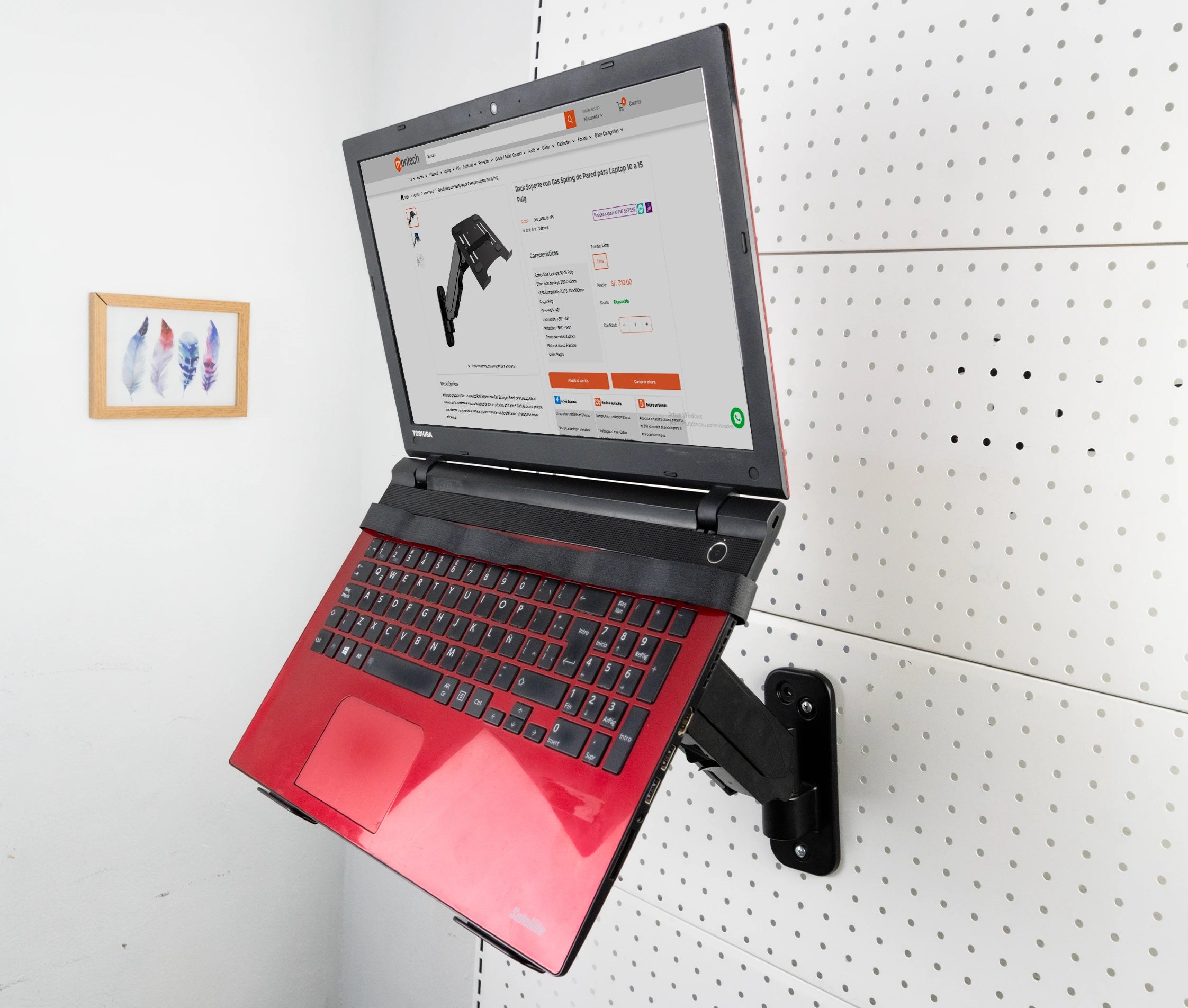 Rack Soporte con Gas Spring de Pared para Laptop 10 a 15 Pulg