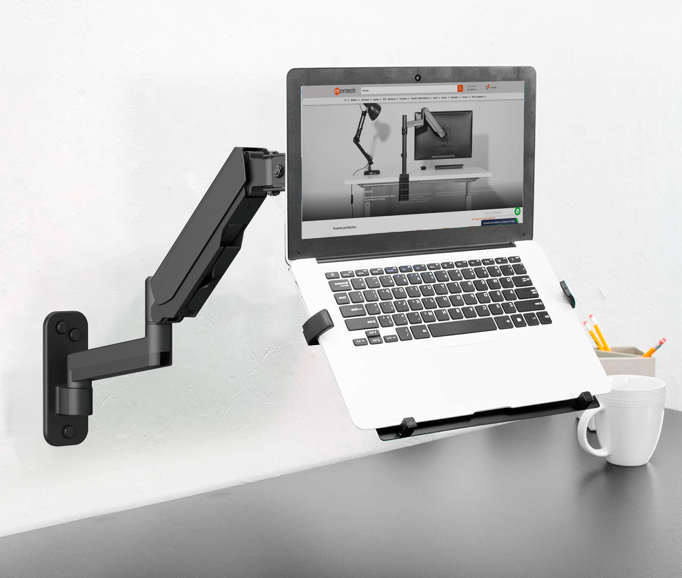 Rack Soporte Ergonómico de Pared Para Laptop de 10 a 15.6 Pulg
