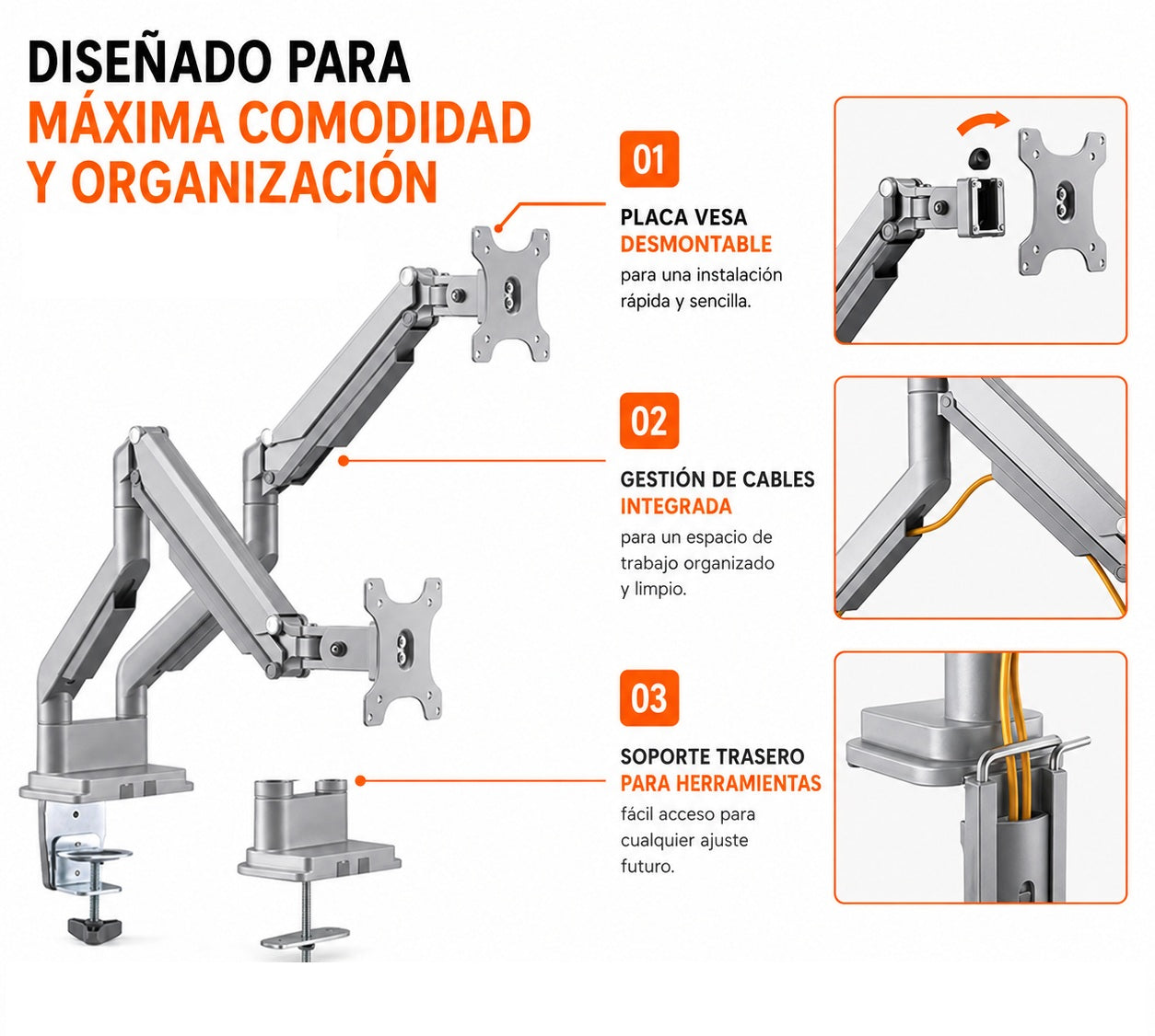 Rack Soporte Doble Brazo de Escritorio 2 Monitores 17 a 32 Pulg (Copia)