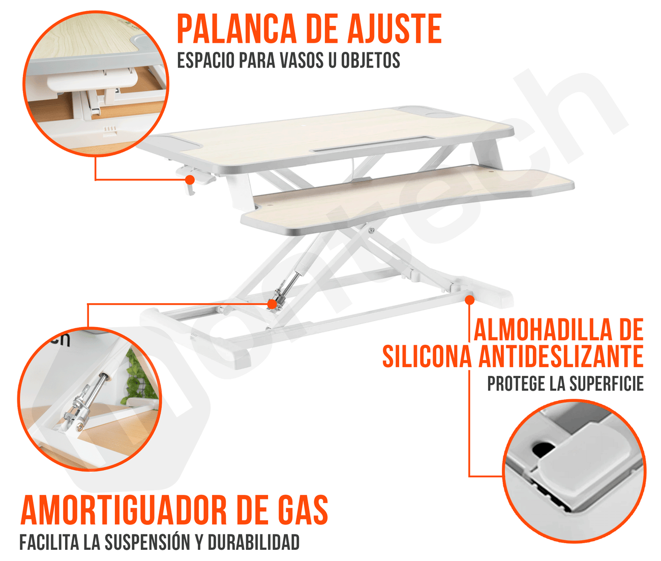 Escritorio Sobremesa 80x61 cm con Altura Regulable 11 a 50 cm  para trabajar Sentado o Parado