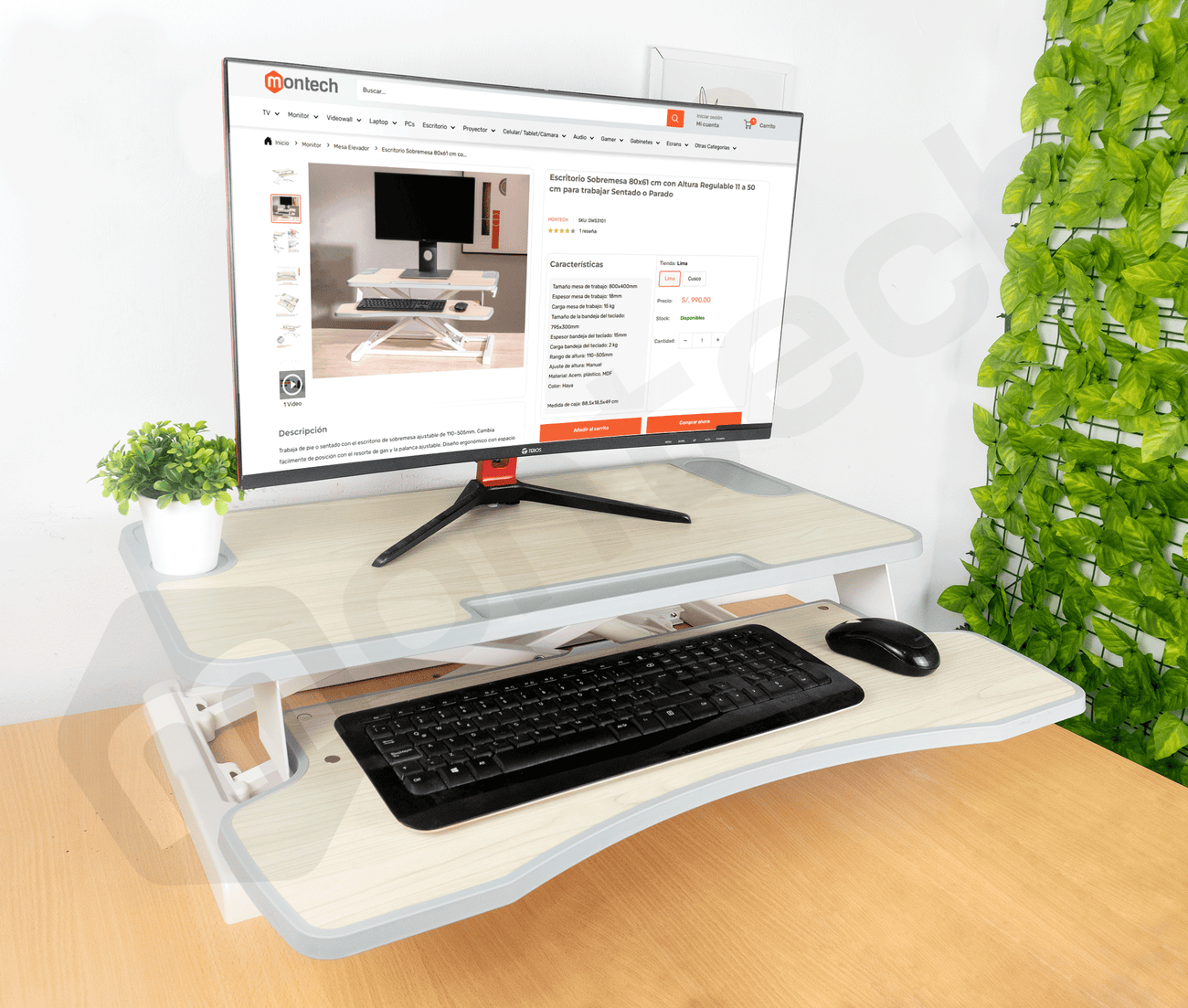 Escritorio Sobremesa 80x61 cm con Altura Regulable 11 a 50 cm  para trabajar Sentado o Parado