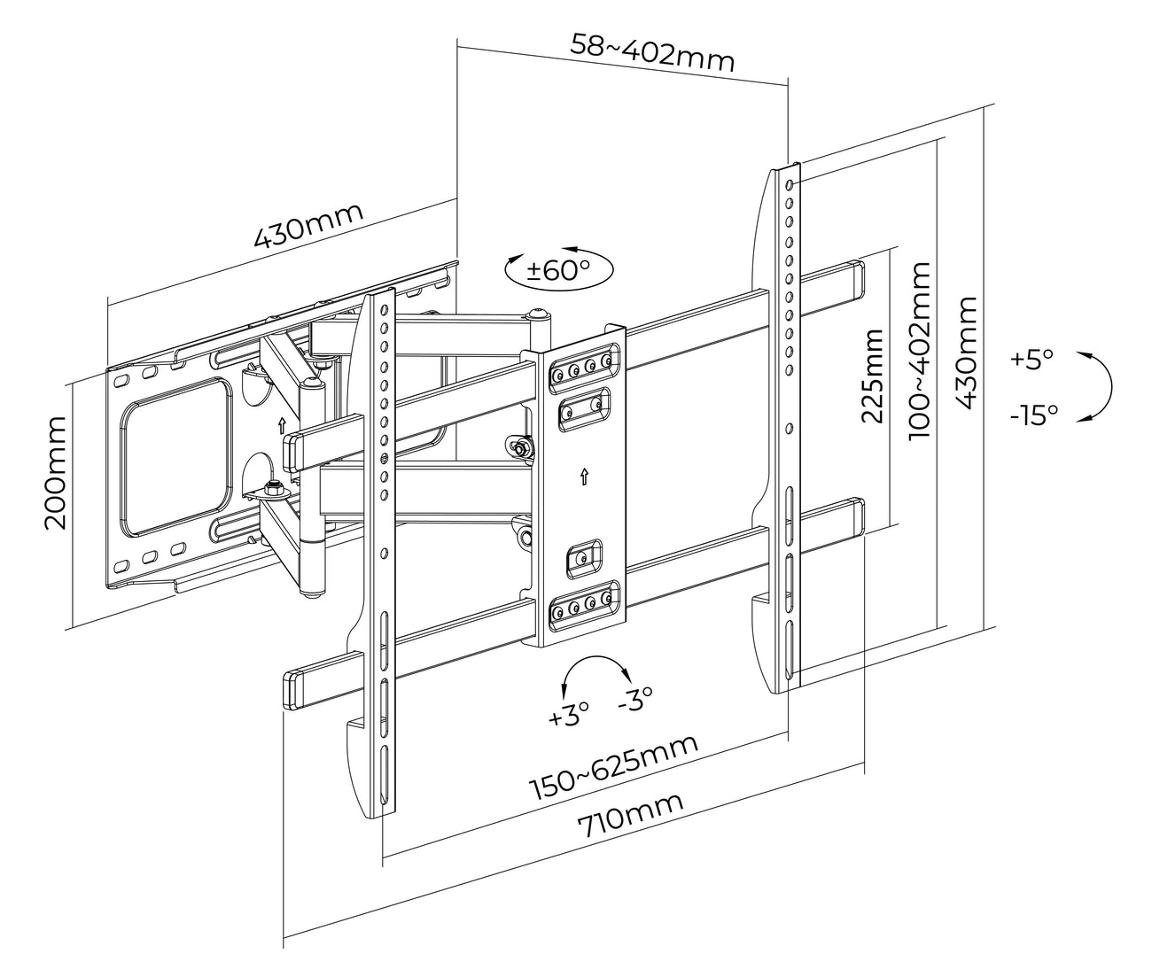 Rack Giratorio con Doble Brazo Articulado TV 42 a 80 Pulg / VESA Max 600x400mm / Carga 60 kg