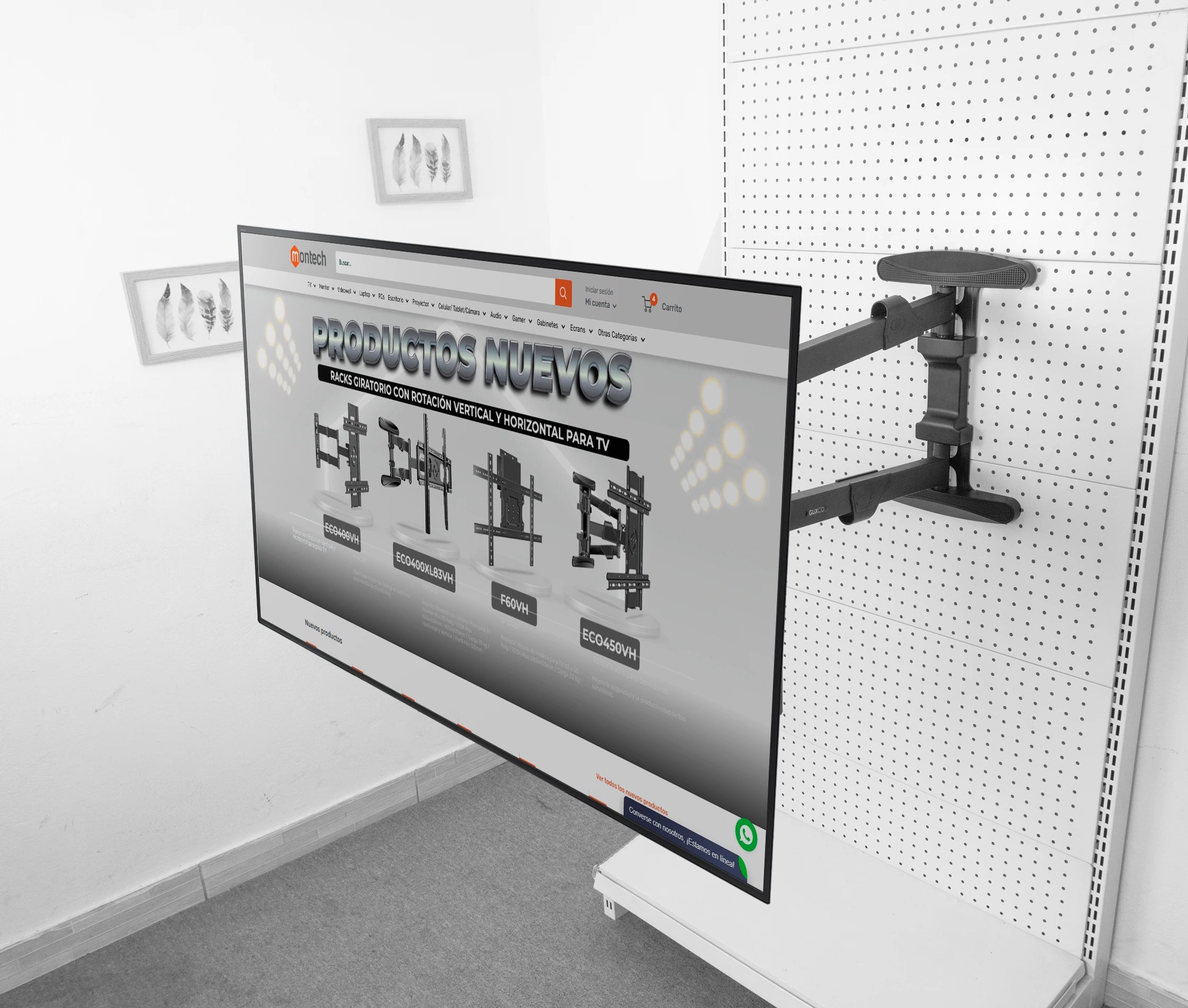 Rack Giratorio con Rotación Vertical y Horizontal para TV 40 a 80 Pulg / VESA Max 600x400mm / Rotación 90° / Carga 50 kg / Brazo extendido 82 cm