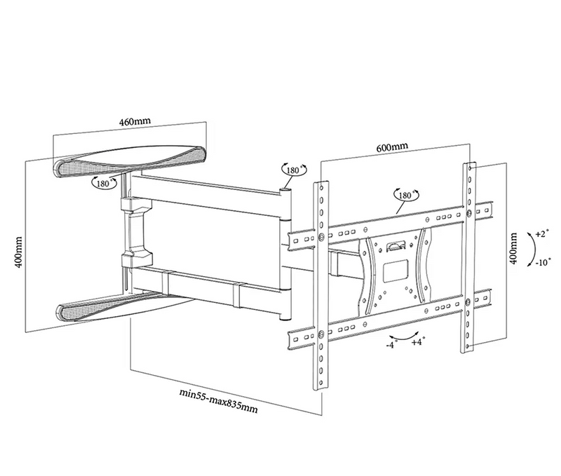 Rack Giratorio TV 30 a 70 Pulg / VESA Max 600x400mm / Carga 45 kg / Brazo extendido 83cm