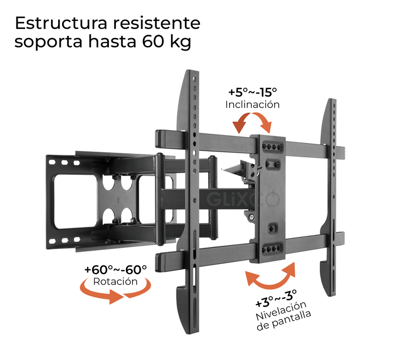 Rack Giratorio con Doble Brazo Articulado TV 42 a 80 Pulg / VESA Max 600x400mm / Carga 60 kg