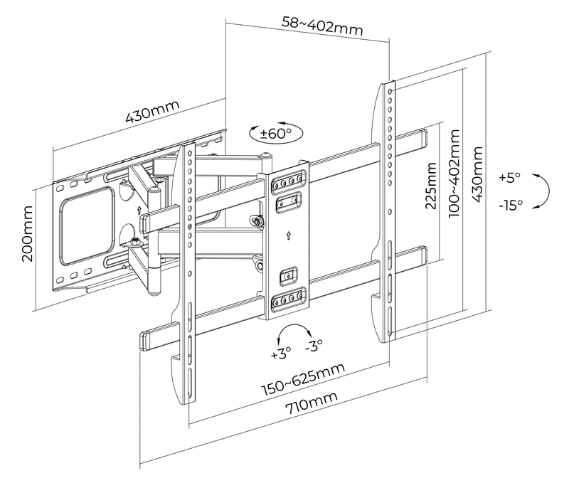 Rack Giratorio con Doble Brazo Articulado TV 42 a 80 Pulg / VESA Max 600x400mm / Carga 60 kg