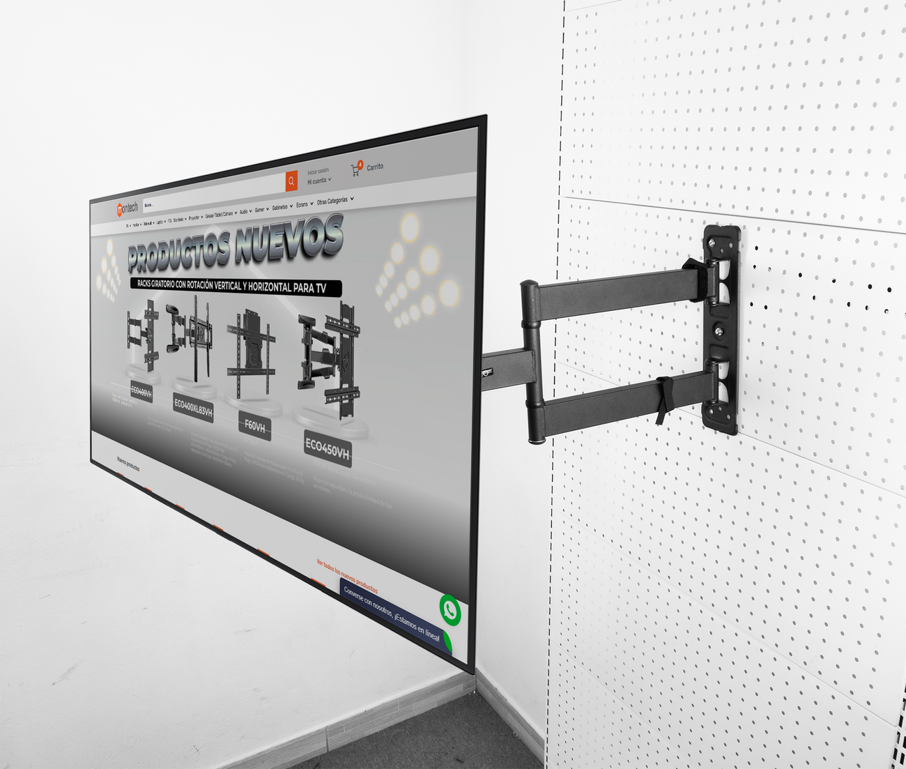 Rack Giratorio con Rotacion Vertical y Horizontal para TV 32 a 60 Pulg / VESA Max 400x400mm / Rotación 90° / Carga 32 kg / Brazo extendido 52 cm