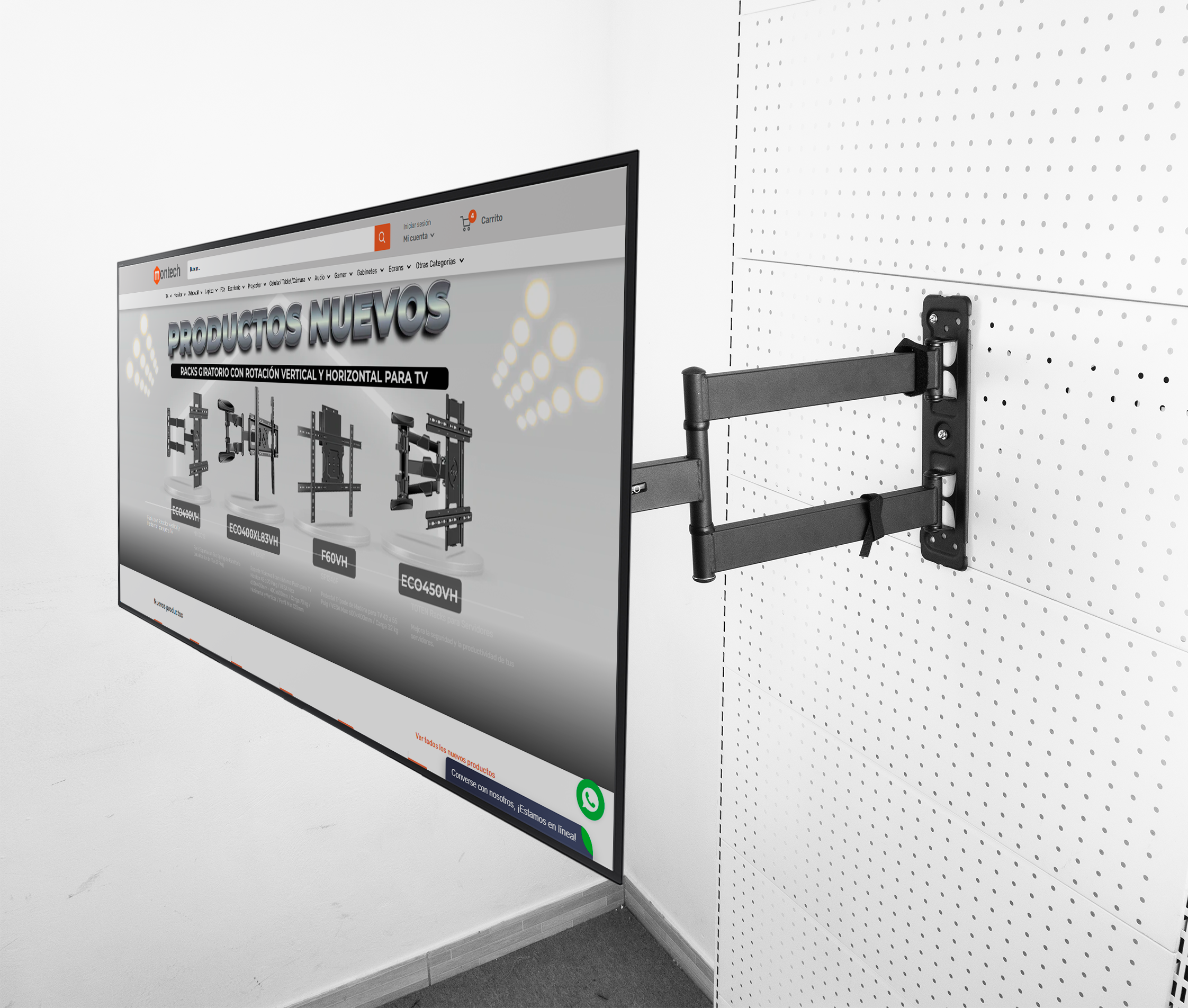 Rack Giratorio con Rotacion Vertical y Horizontal para TV 32 a 60 Pulg / VESA Max 400x400mm / Rotación 90° / Carga 32 kg / Brazo extendido 52 cm