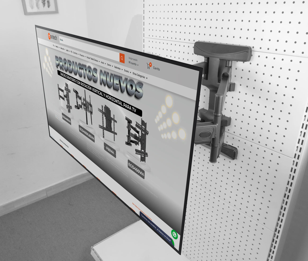 Rack Giratorio con Rotacion Vertical y Horizontal para TV de 37 a 70 Pulg / VESA Max 400x400mm / Rotación 90° / Carga 37.5 kg / Brazo extendido 54 cm