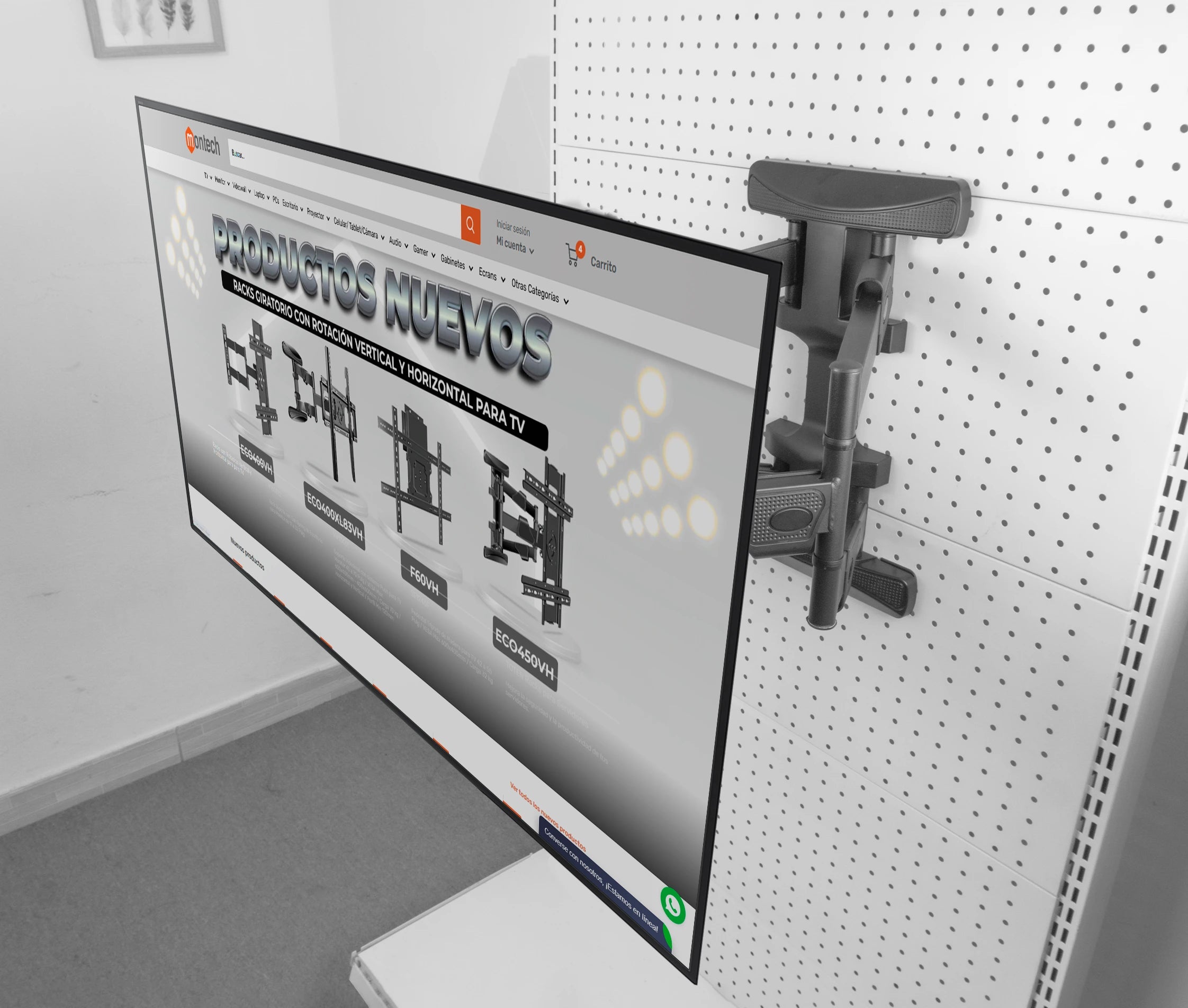 Rack Giratorio con Rotacion Vertical y Horizontal para TV de 37 a 70 Pulg / VESA Max 400x400mm / Rotación 90° / Carga 37.5 kg / Brazo extendido 54 cm