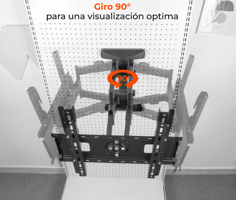 Rack Giratorio con Rotacion Vertical y Horizontal para TV de 37 a 70 Pulg / VESA Max 400x400mm / Rotación 90° / Carga 37.5 kg / Brazo extendido 54 cm