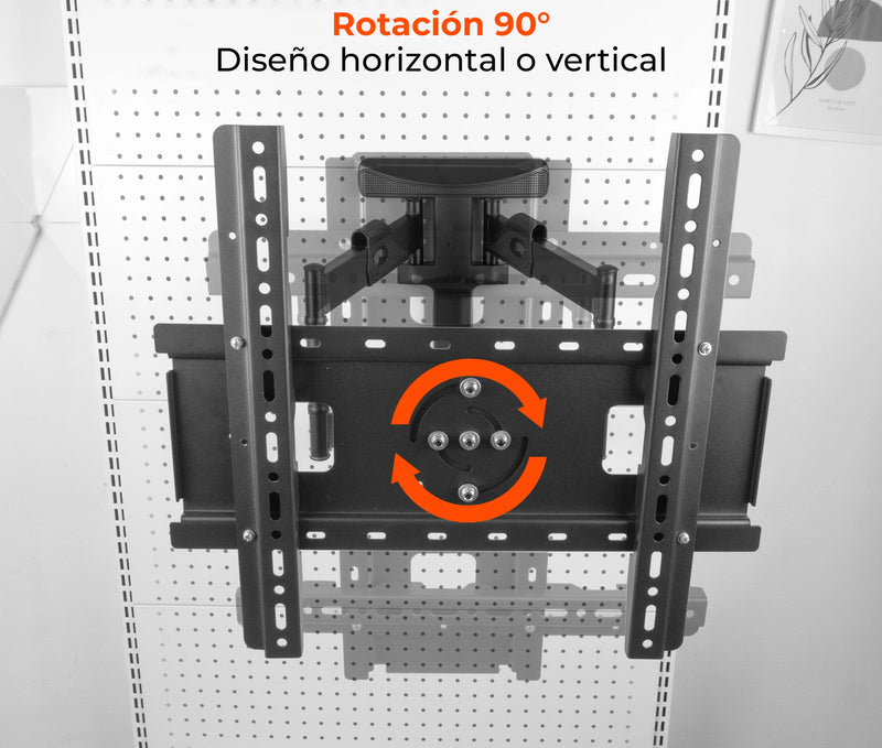 Rack Giratorio con Rotacion Vertical y Horizontal para TV de 37 a 70 Pulg / VESA Max 400x400mm / Rotación 90° / Carga 37.5 kg / Brazo extendido 54 cm