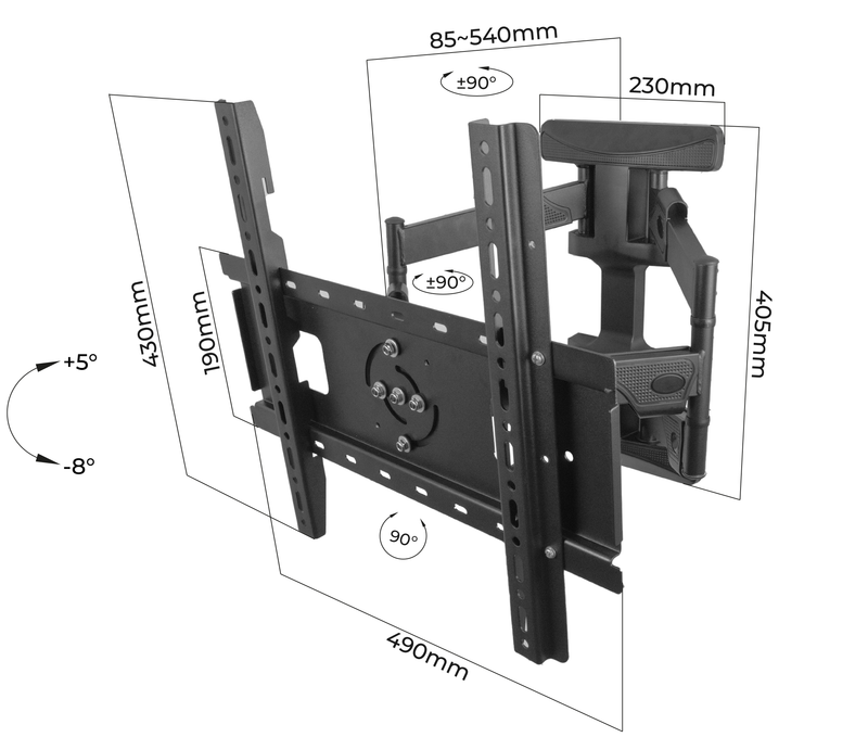 Rack Giratorio con Rotacion Vertical y Horizontal para TV de 37 a 70 Pulg / VESA Max 400x400mm / Rotación 90° / Carga 37.5 kg / Brazo extendido 54 cm