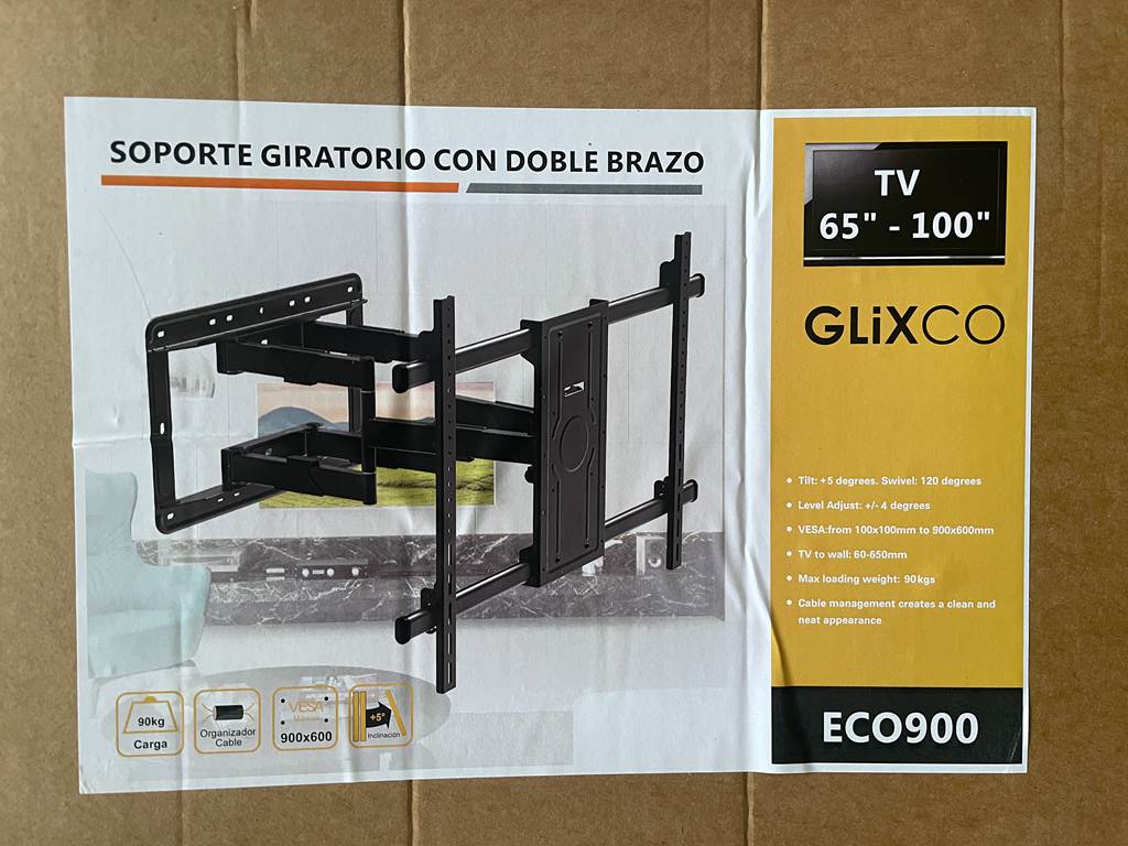Rack Giratorio con Doble Brazo Articulado  para TV 65 a 100 Pulg / VESA max 900x600mm / Carga 75 kg