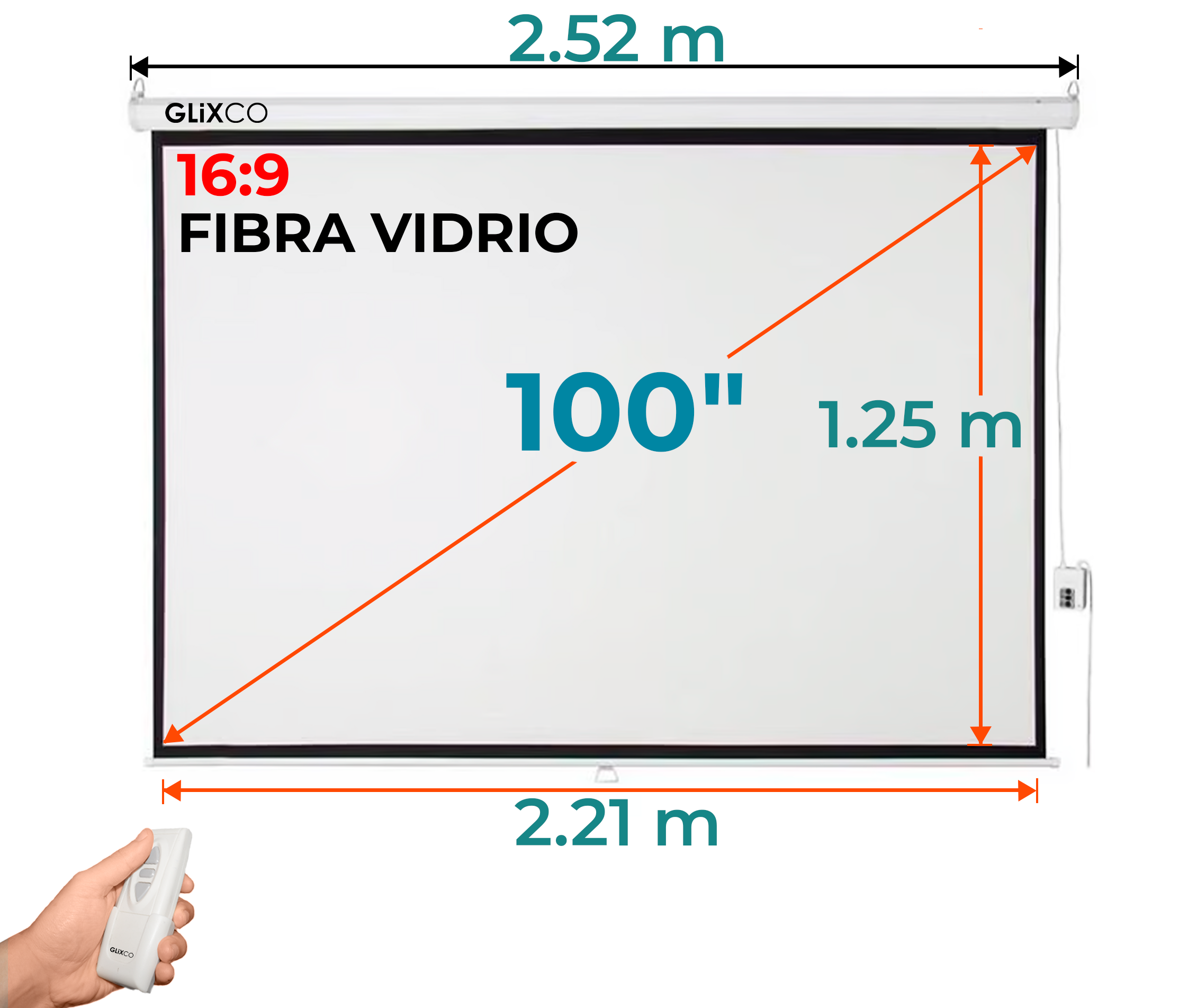 Ecran Eléctrico 100 Pulg (16:9) 2.21x1.25 m / Fibra de Vidrio
