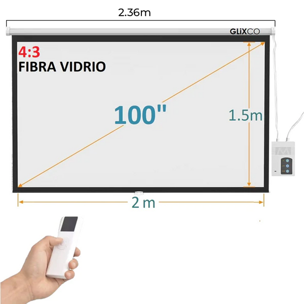 Ecran Eléctrico 100 Pulg (4:3)  2x1.5 m / Fibra de Vidrio