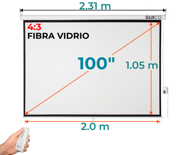 Ecran Eléctrico 100 Pulg (4:3)  2.0x1.05 m / Fibra de Vidrio