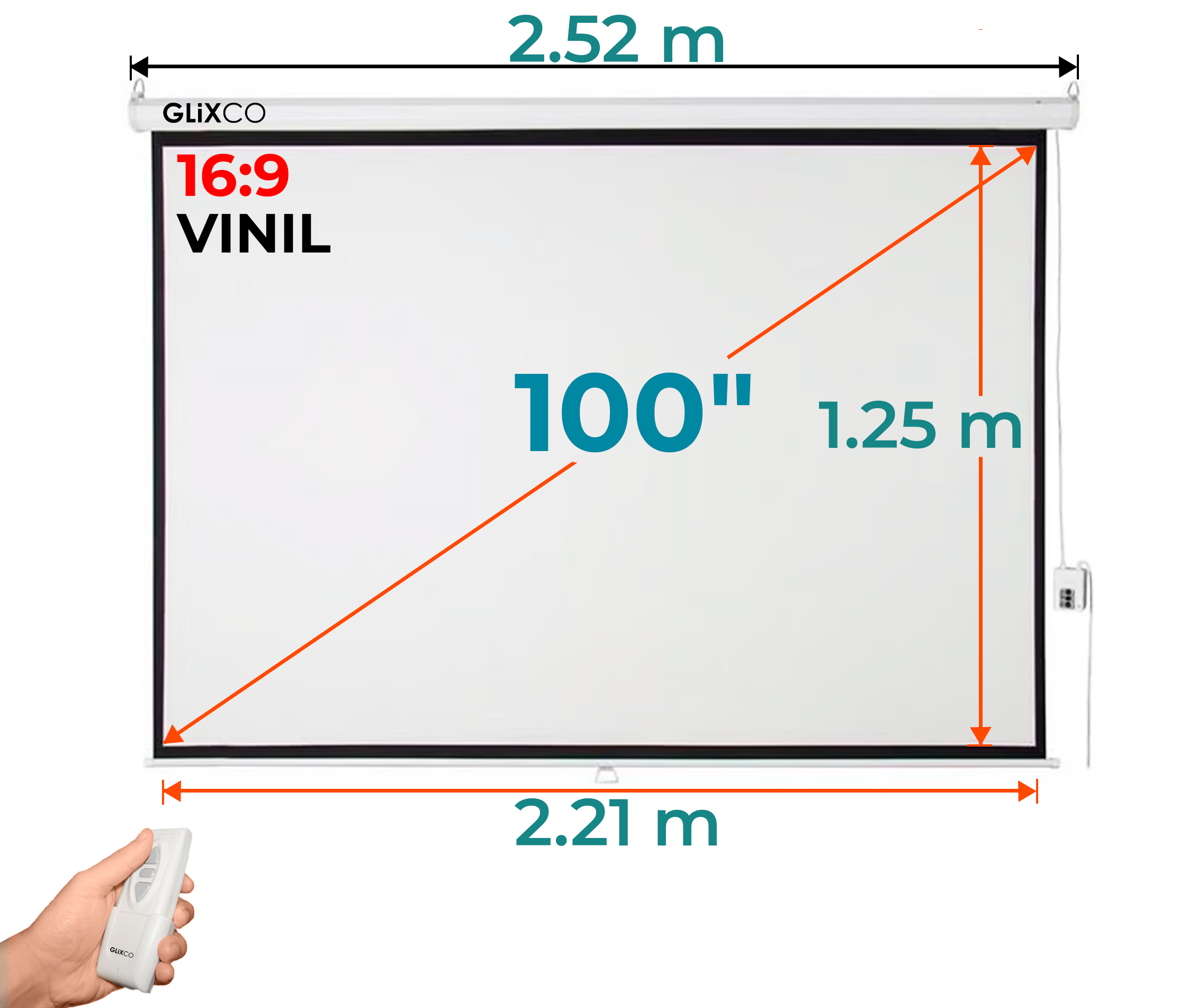 Ecran Eléctrico 100 Pulg (16:9) 2.21x1.25 m / Vinil