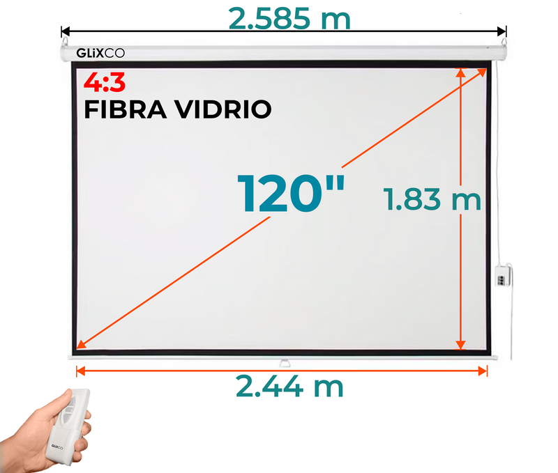 Ecran Eléctrico 120 Pulg (4:3) 2.44x1.83 m / Fibra de Vidrio