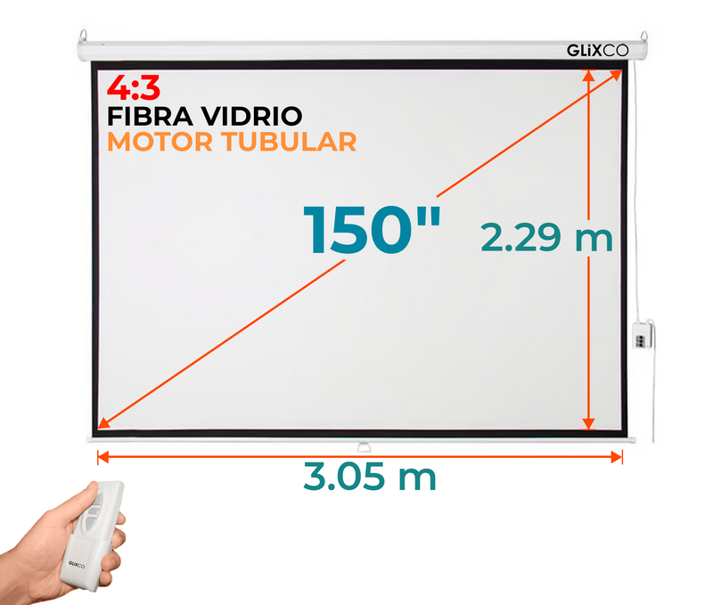 Ecran Eléctrico 150 Pulg (4:3) 3.05x2.29 m / Fibra de Vidrio /  Motor Tubular