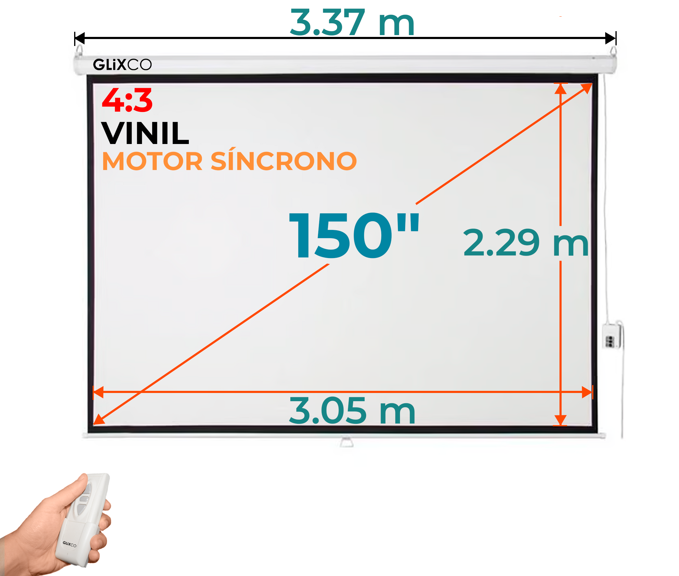 Ecran Eléctrico 150 Pulg (4:3) 3.05x2.29 m / Vinil / Motor Síncrono