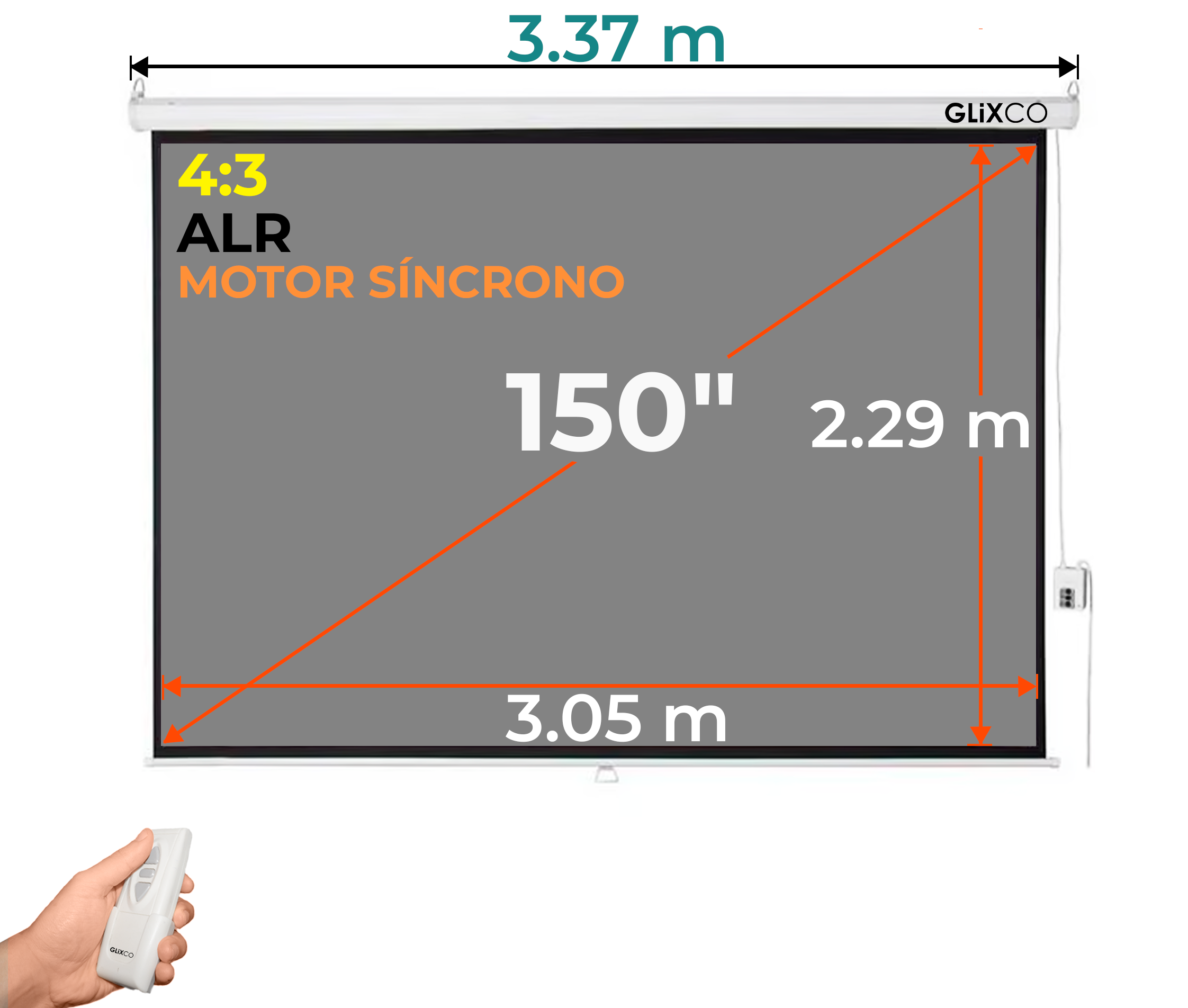 Ecran Eléctrico Gris 150 Pulg (4:3) 3.05x2.29 m / ALR / Motor Síncrono