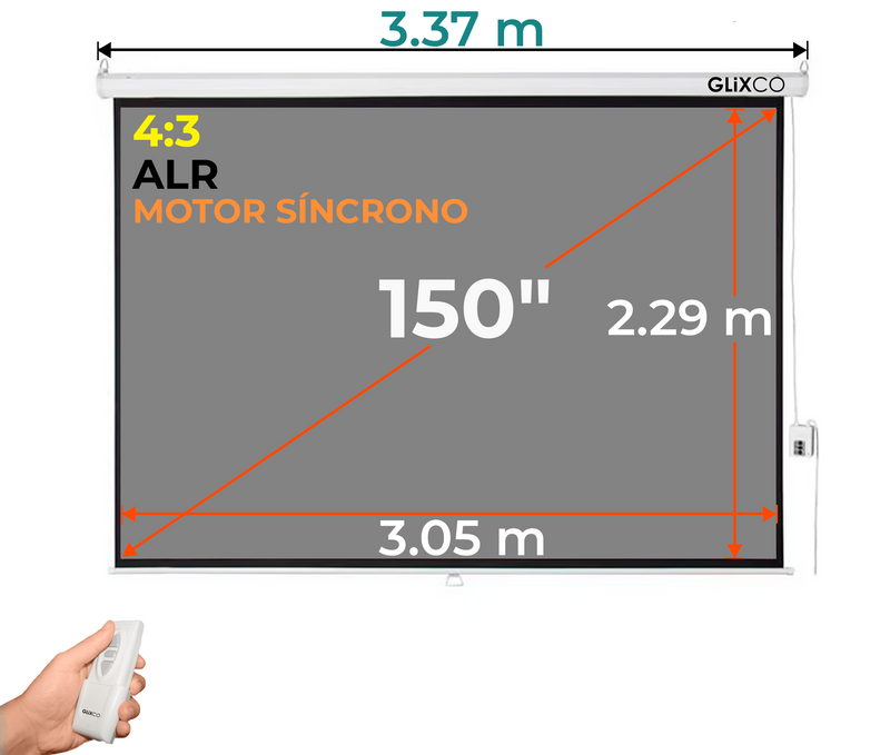 Ecran Eléctrico Gris 150 Pulg (4:3) 3.05x2.29 m / ALR / Motor Síncrono