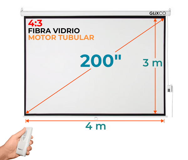 Ecran Eléctrico 200 Pulg (4:3) 4.0x3.0 m / Fibra de Vidrio / Motor Tubular