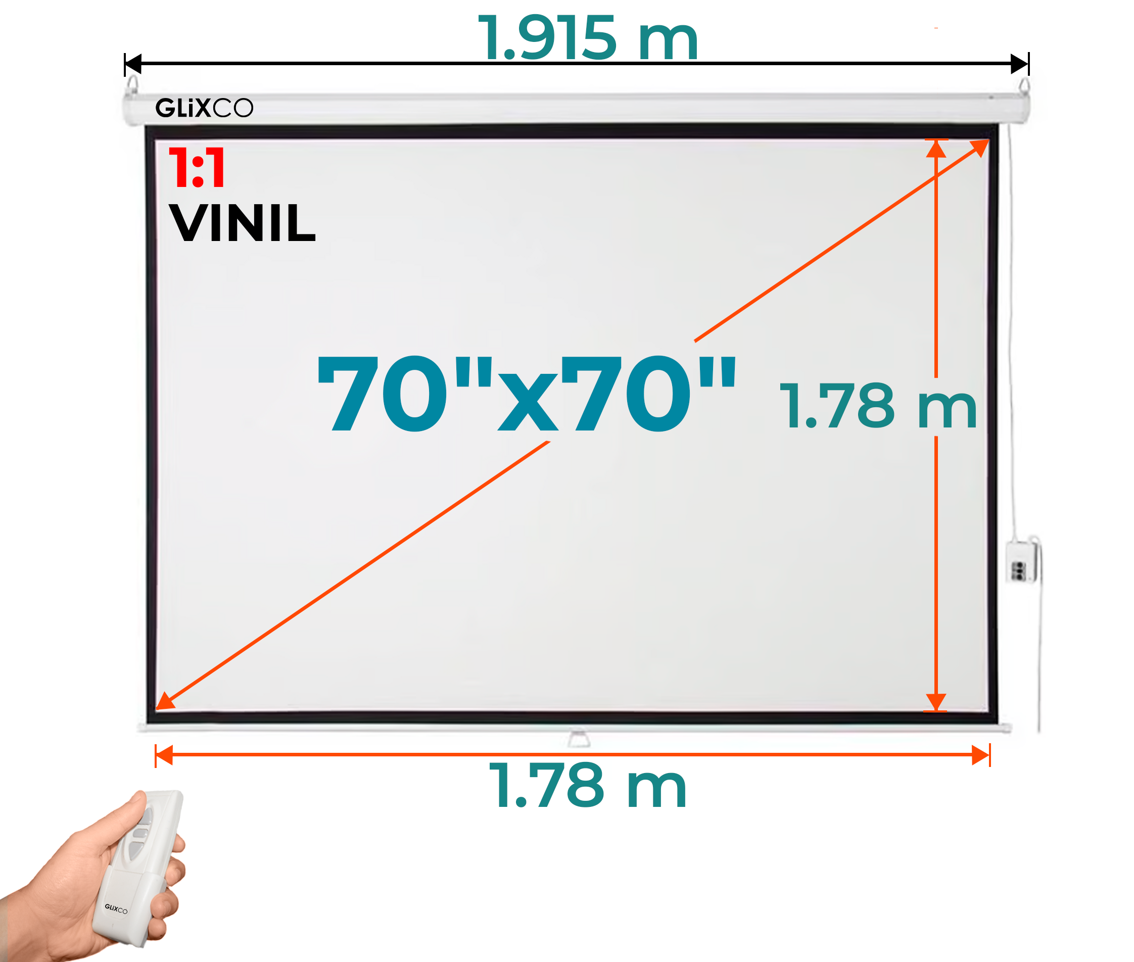 Ecran Eléctrico 70x70 Pulg (1:1) 1.78x1.78 m / Vinil