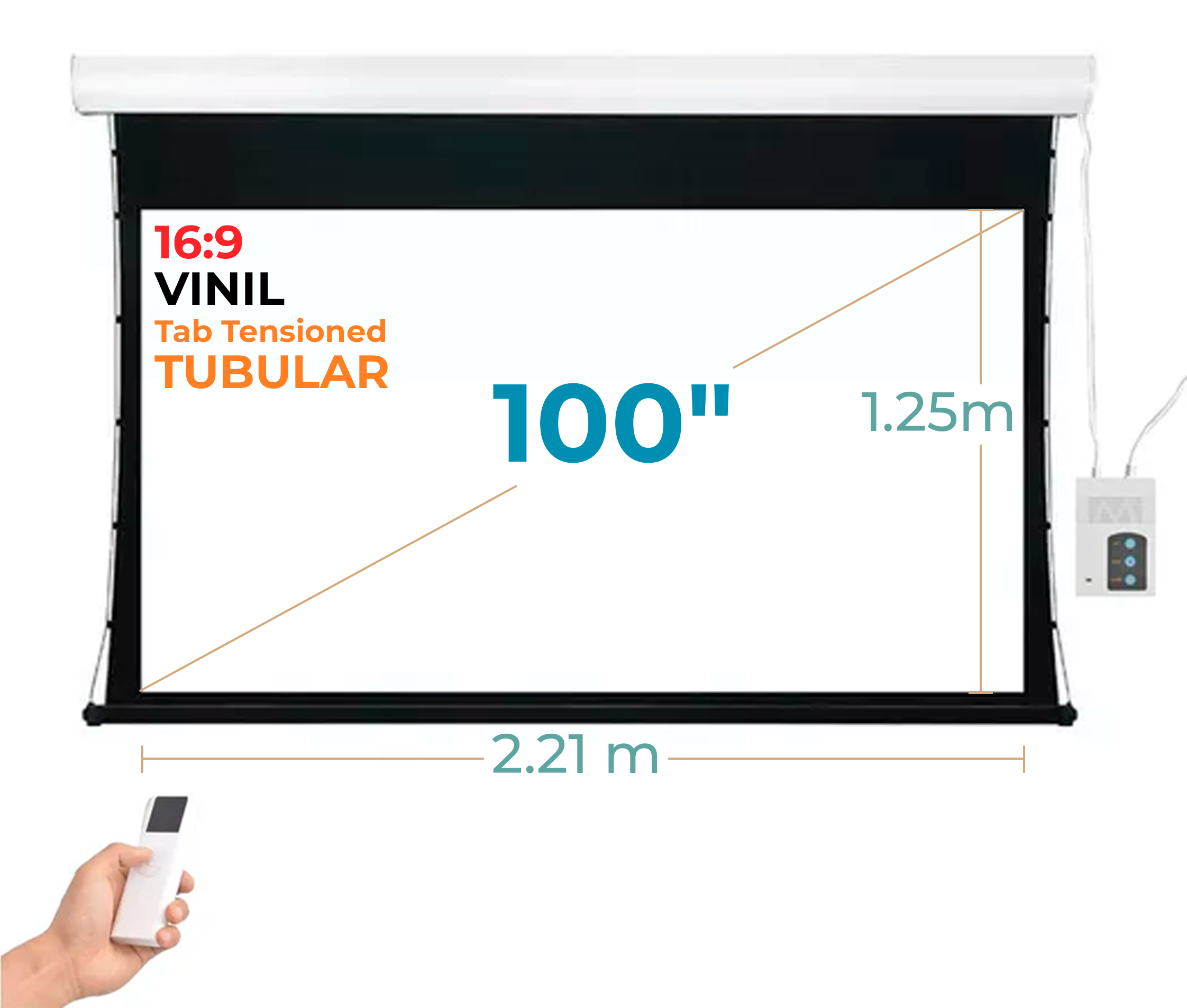 Ecran Eléctrico Tab Tensionado 100 Pulg (16:9) 2.21x1.25 m / Vinil / Motor Tubular