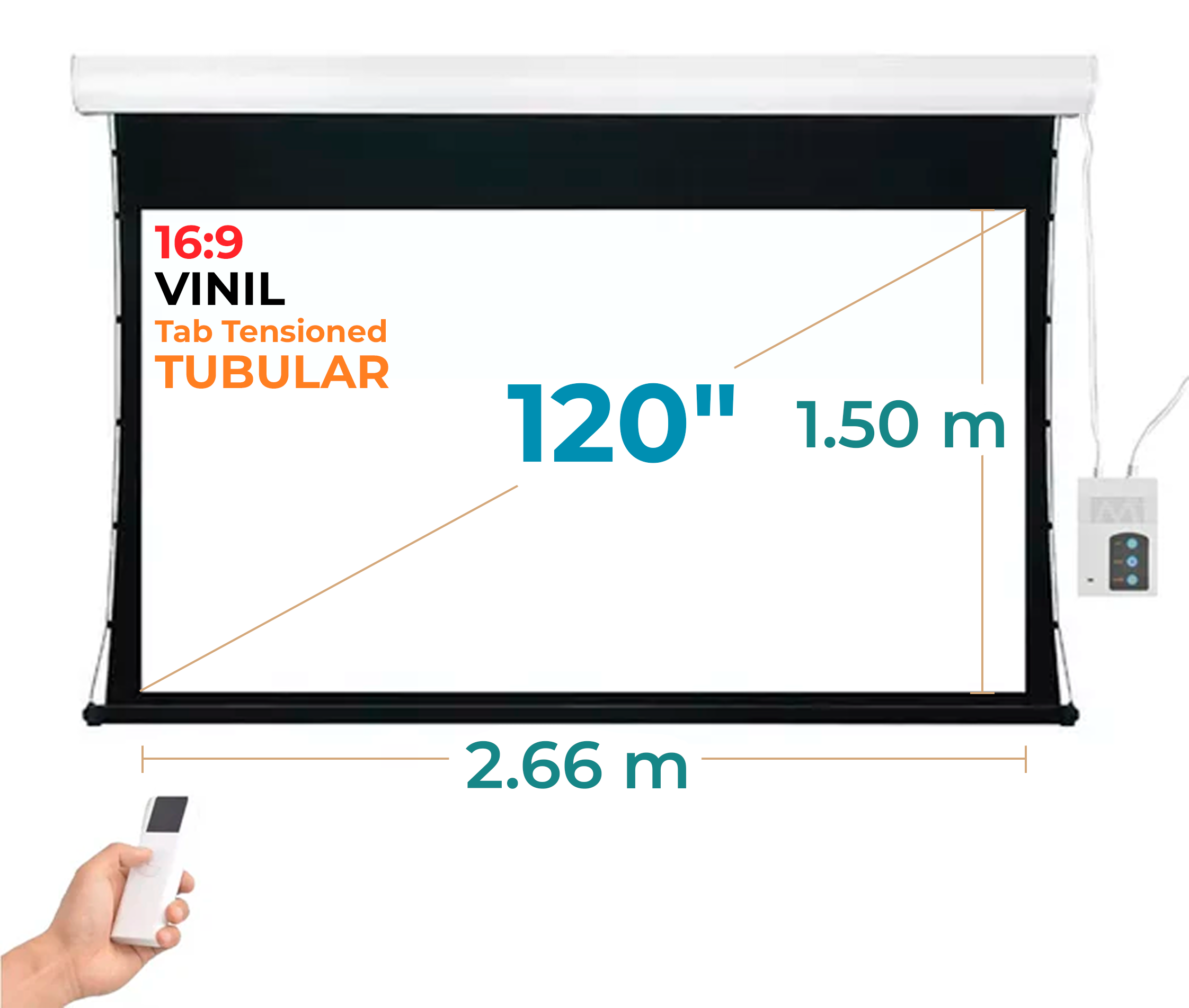 Ecran Eléctrico Tab Tensionado 120 Pulg (16:9) 2.66x1.49 m / Vinil / Motor Tubular