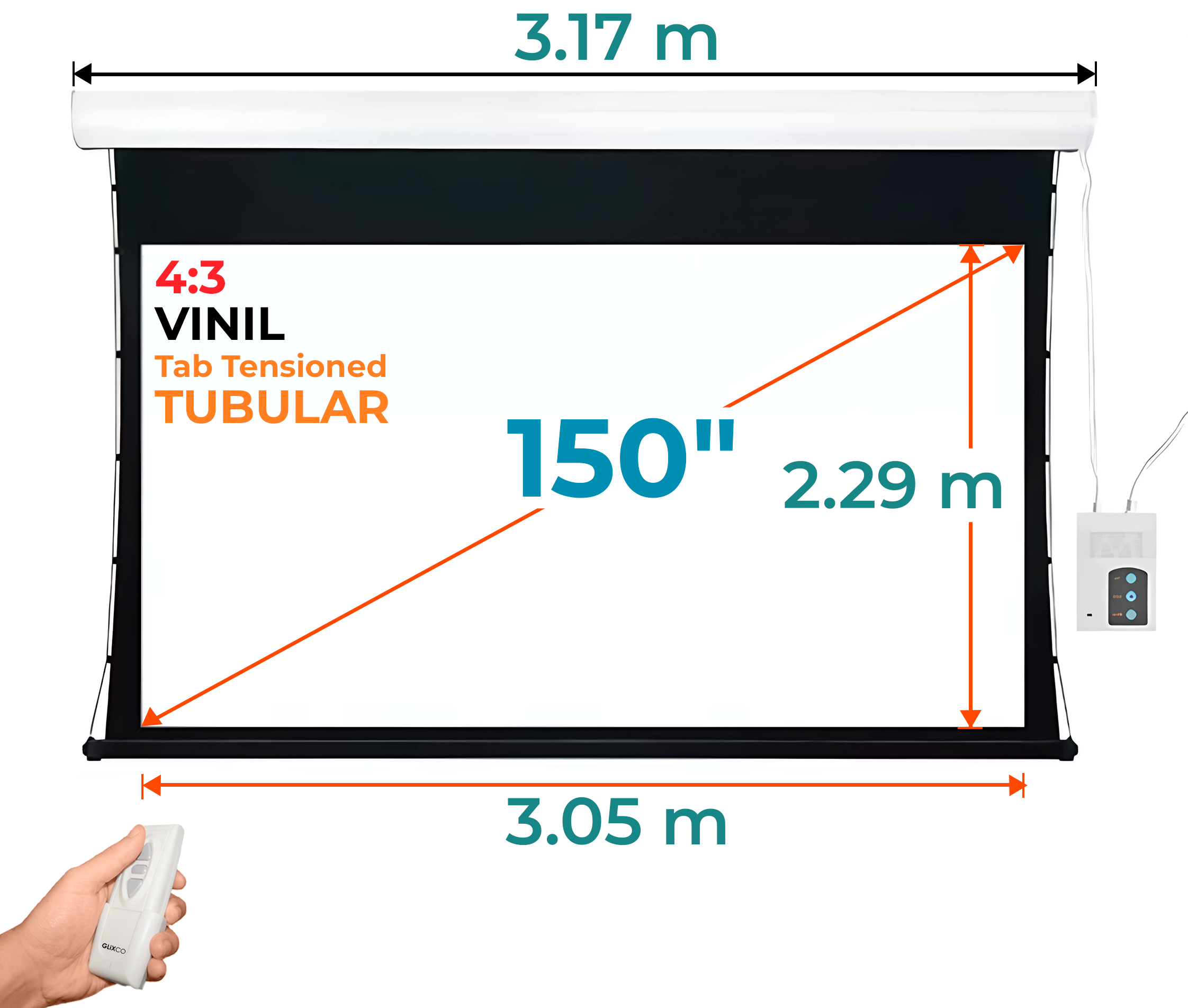Ecran Eléctrico Tab Tensionado 150 Pulg (4:3) 3.05x2.29 m / Vinil / Motor Tubular