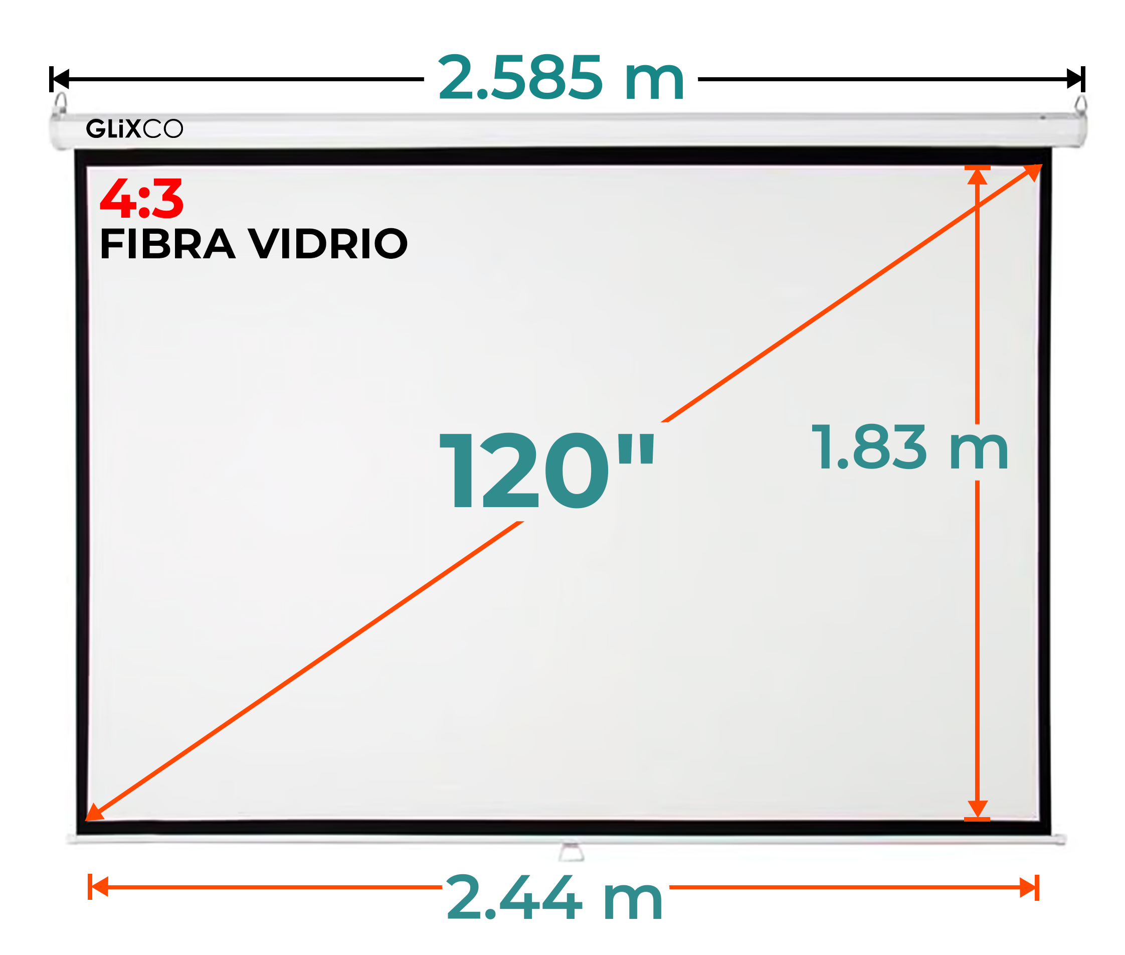 Ecran Manual 120 Pulg (4:3) 2.44x1.83 m / Fibra de Vidrio