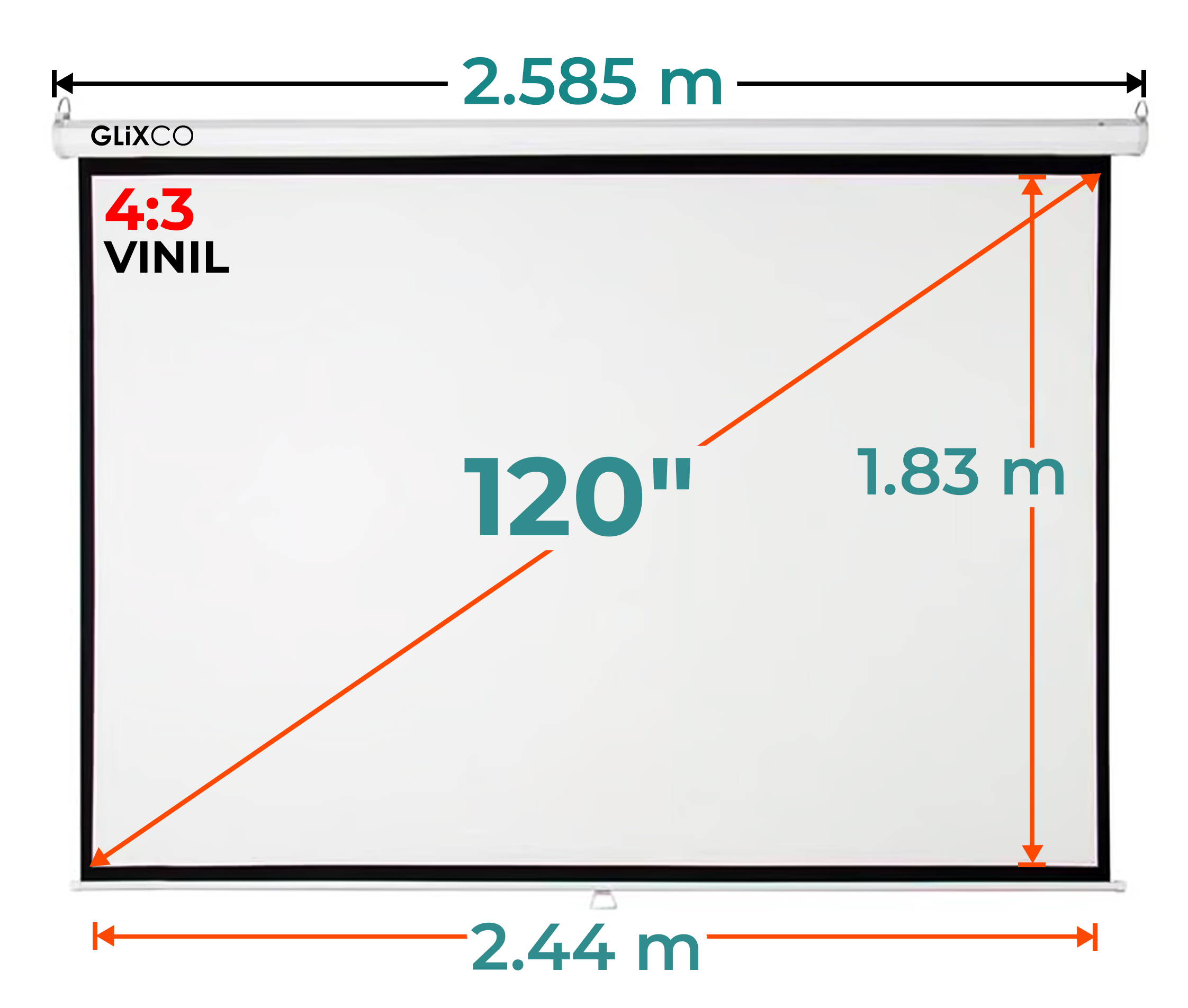 Monitor 120 Polegadas Ecran Manual 120 Pulg (4:3) 2.44x1.83 m / Vinil