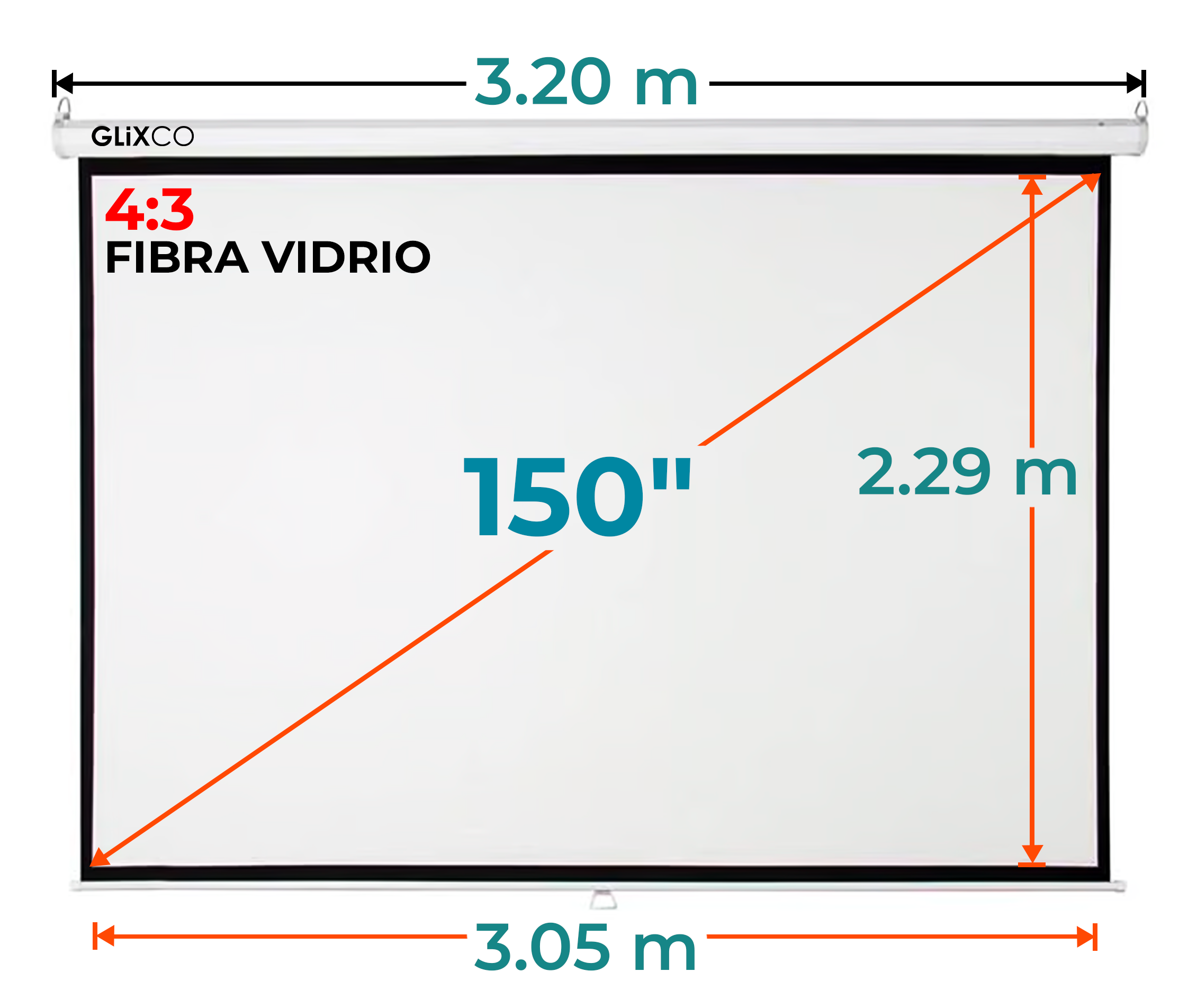 Ecran Manual 150 Pulg (4:3) 3.05x2.29 m / Fibra de Vidrio