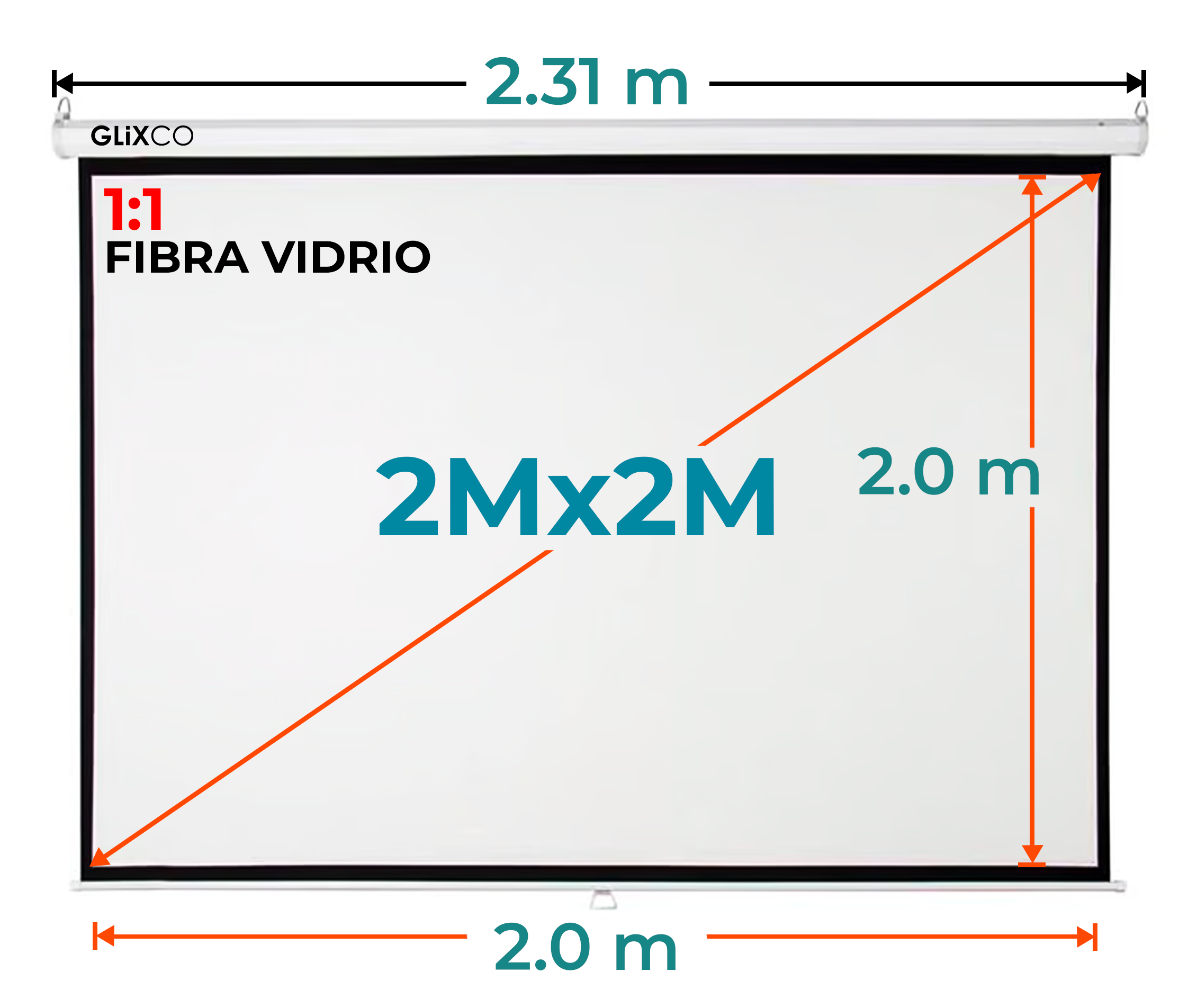 Ecran Manual 2mx2m Pulg (1:1) 2.0x2.0 m / Fibra de Vidrio