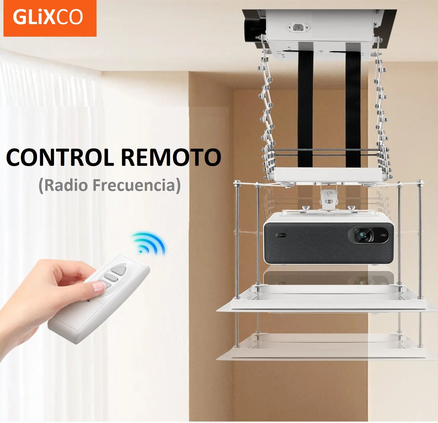 Rack Soporte Eléctrico para Proyector - Carga 20 kg  / Altura Max 150cm / Motor Tubular