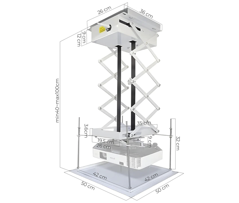 Rack Soporte Eléctrico  para Proyector Pesado - Carga 30 kg / Doble Motor / Altura Max 100cm