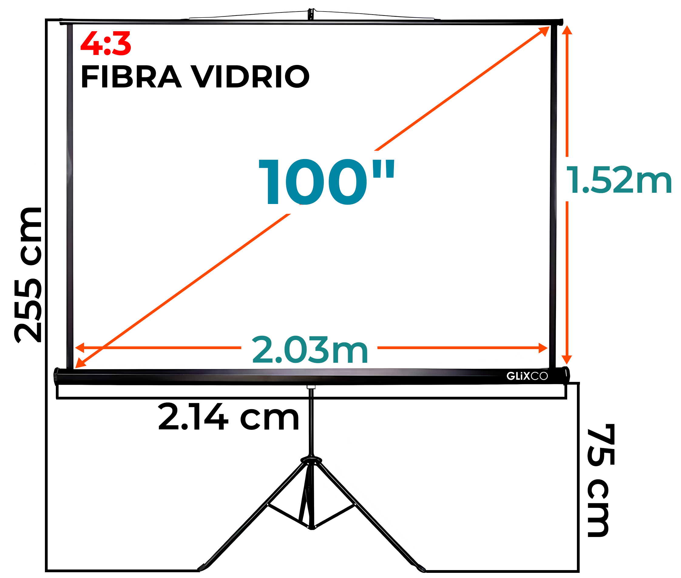 Ecran con Trípode 100 Pulg (4:3) 2.03x1.52 m / Fibra de Vidrio
