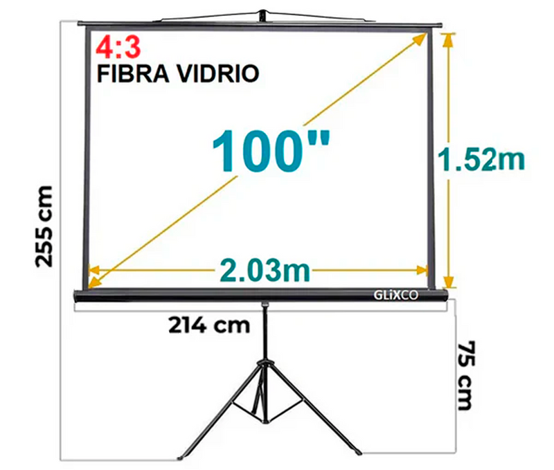 Ecran con Trípode 100 Pulg (4:3) 2.03x1.52 m / Fibra de Vidrio