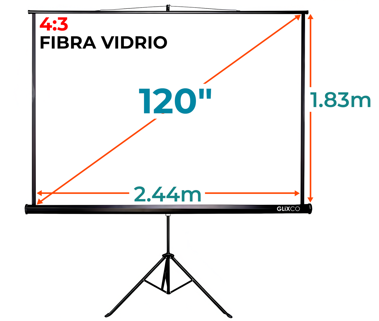 Ecran con Trípode 120 Pulg (4:3) 2.44x1.83 m / Fibra de Vidrio