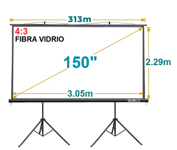 Ecran con Doble Trípode 150 Pulg (4:3) 3.05x2.29 m / Fibra de Vidrio