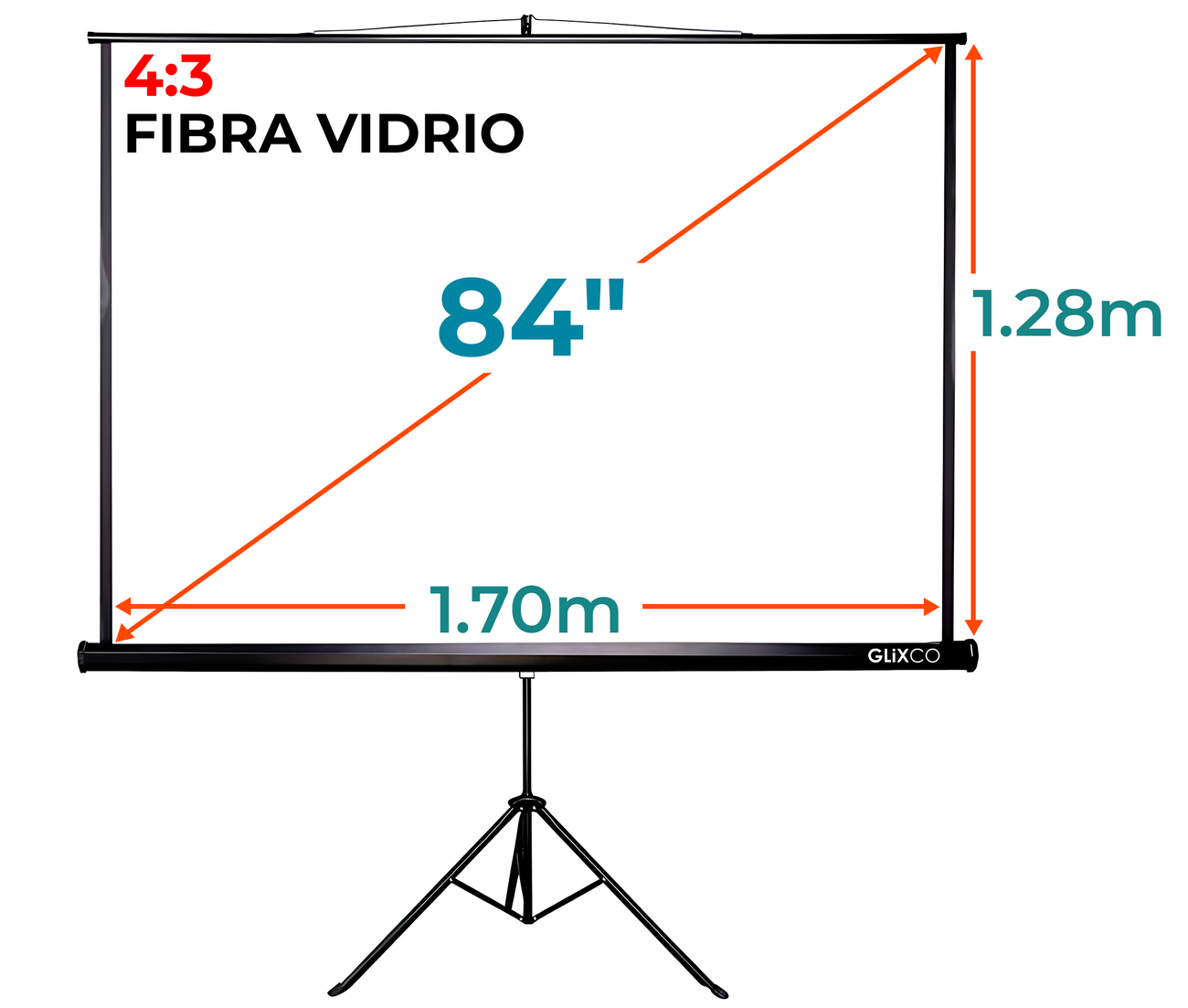 Ecran con Trípode 84 Pulg (4:3) 1.70x1.28 m / Fibra de Vidrio