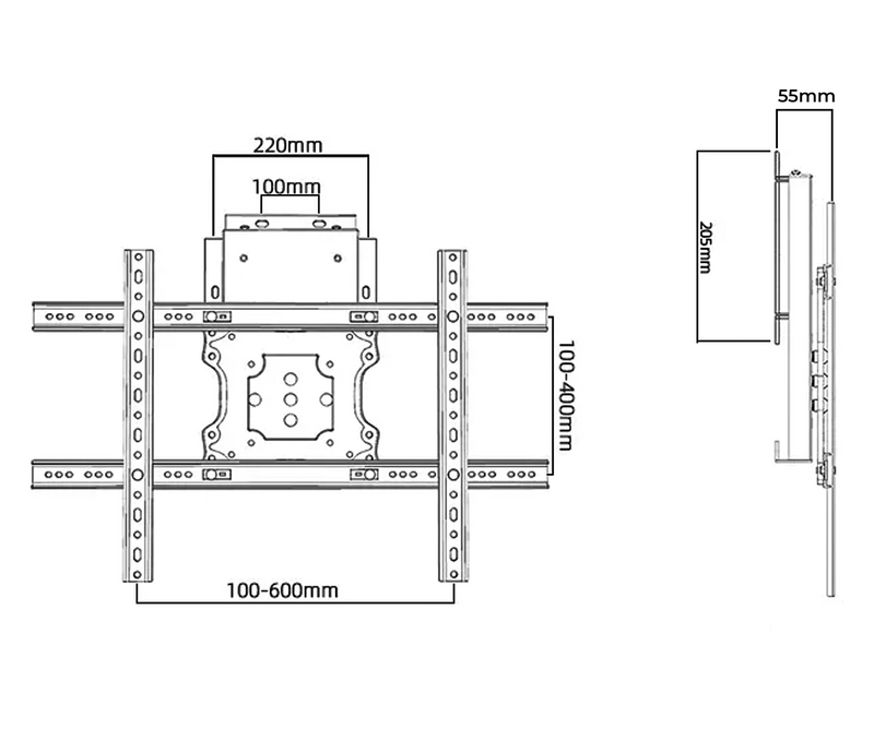 Rack Fijo con Rotacion Vertical y Horizontal para TV 37 a 75 Pulg / Giro 90° / VESA Max 600x400mm / Carga 50 kg