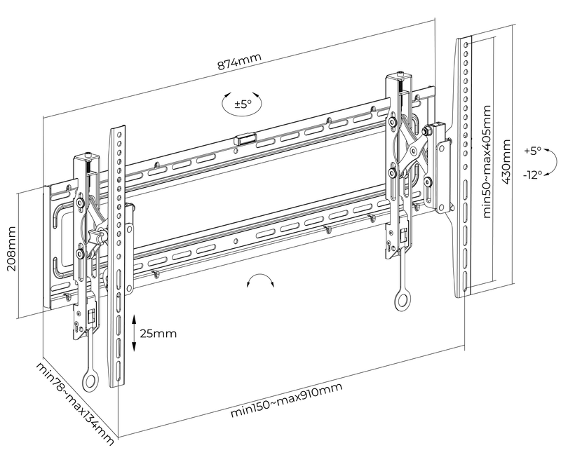 Rack Fijo para TV 43 a 90 Pulg / VESA Max 800x400mm / Carga 70 kg