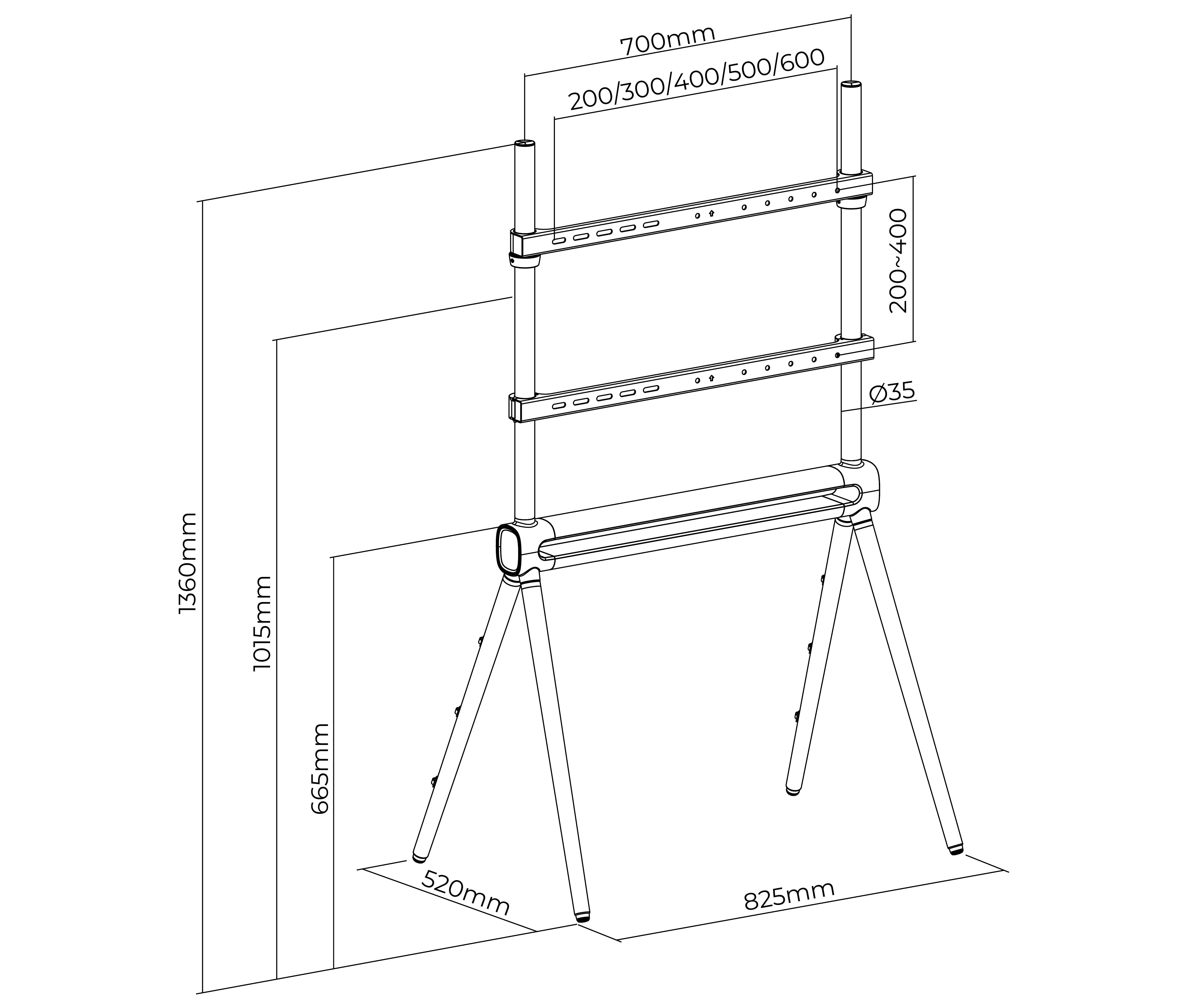 Pedestal con 4 Patas Madera TV 49 a 70 Pulg / VESA Max 600x400mm / Carga 40 kg
