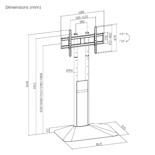 Soporte Pedestal con Base para TV 32 a 85 Pulg / VESA Max 600x400mm / Carga 50 kg