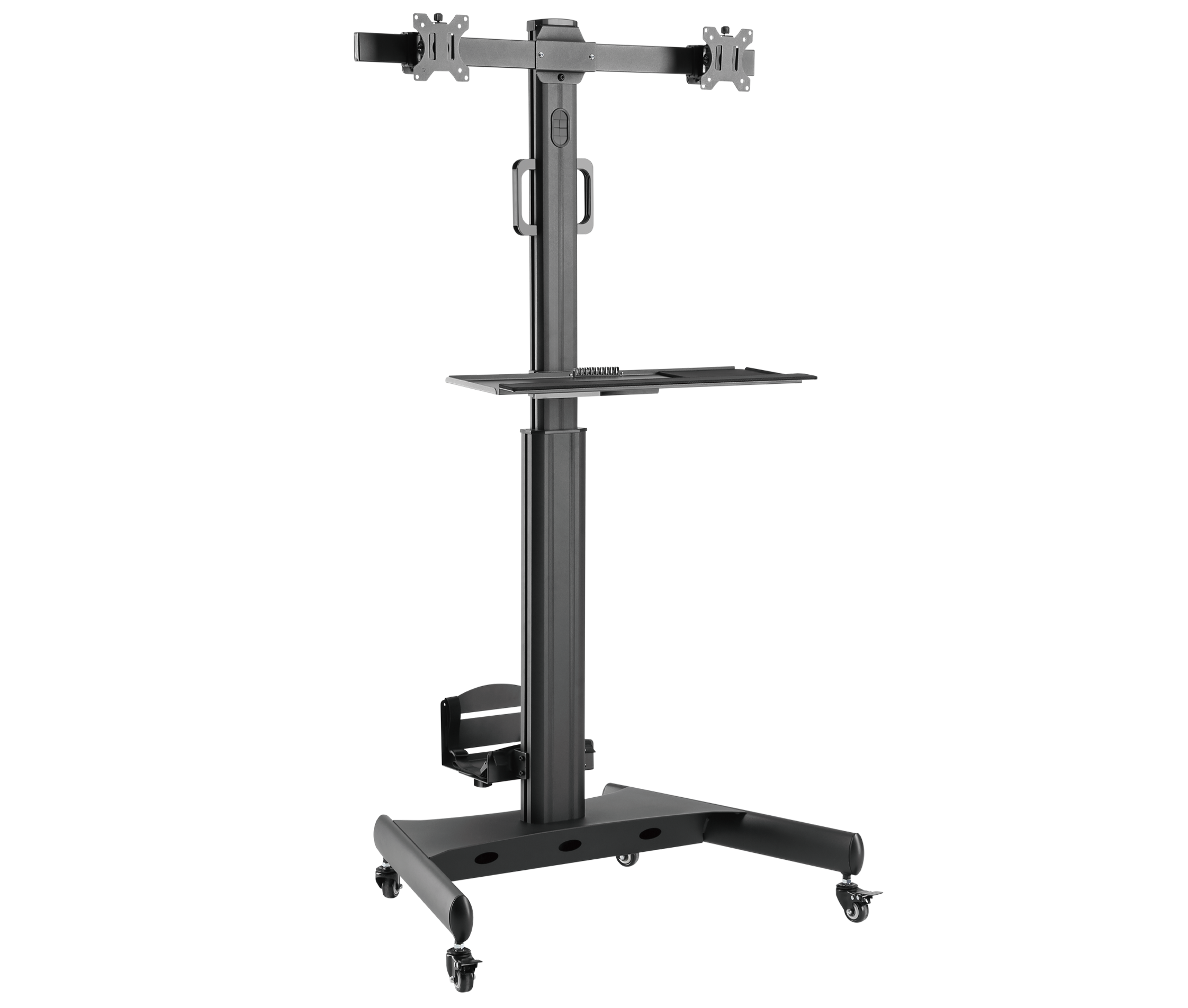 Pedestal con Ruedas para 2 Monitores 13 a 32 Pulg con Soporte para CPU y teclado