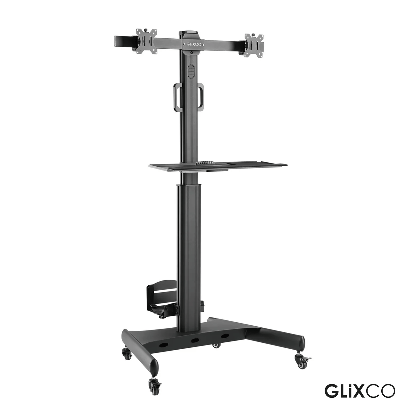 Pedestal con Ruedas para 2 Monitores 13 a 32 Pulg con Soporte para CPU y teclado