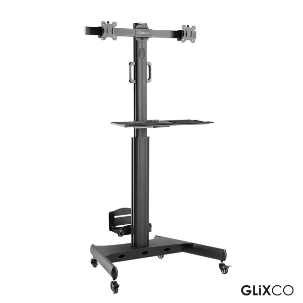 Pedestal con Ruedas para 2 Monitores 13 a 32 Pulg con Soporte para CPU y teclado